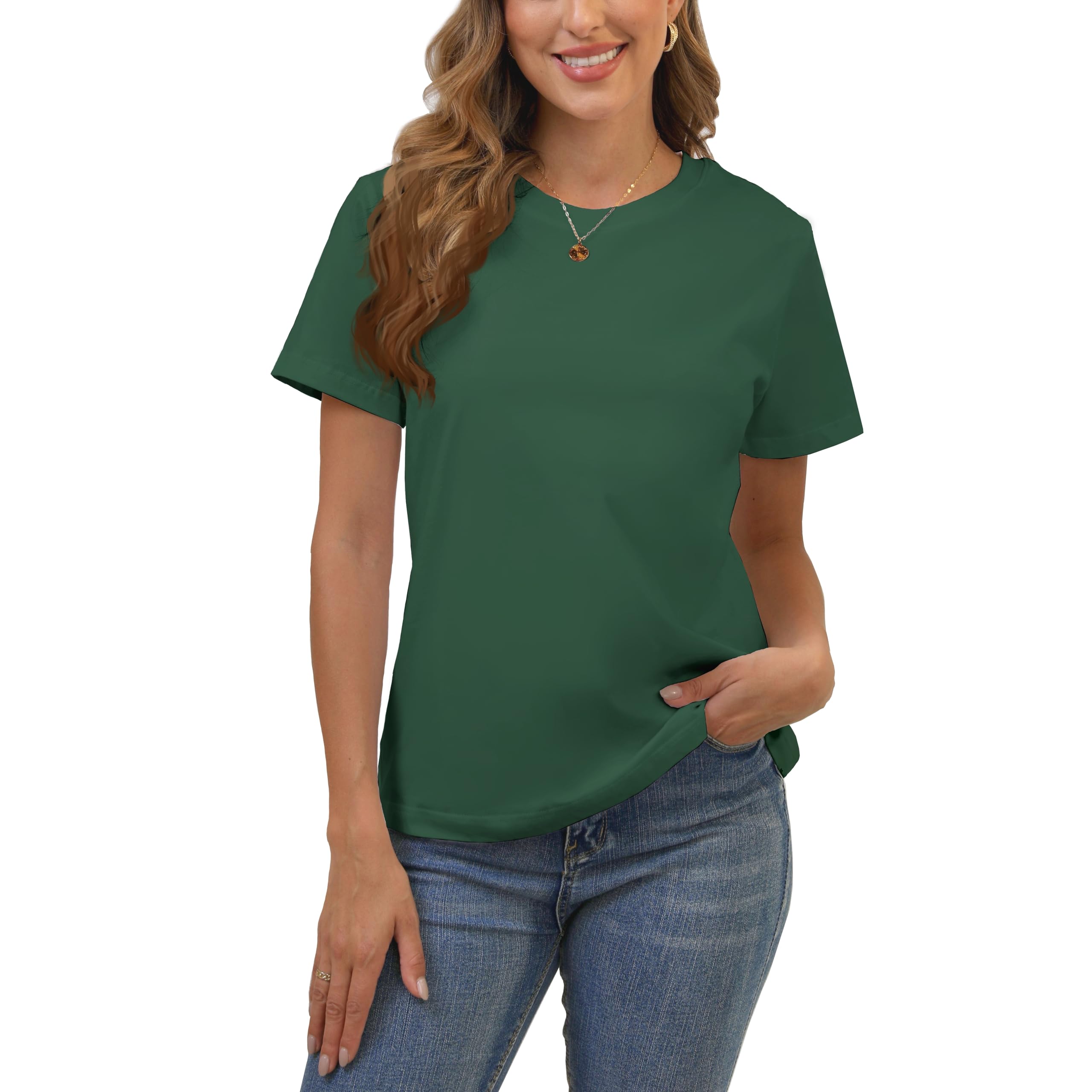 Cotton Basic T Shirts for Women,Crew Neck Short Sleeve Summer Shirts,Solid Loose Fit Tshirt, Plain Workout Tops, Undershirts