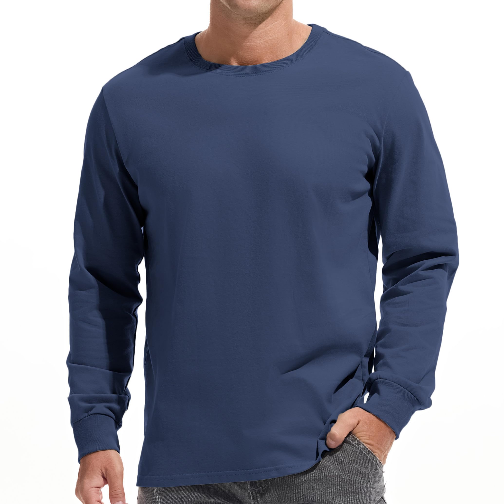 VEIISAR Men's Heavy Weight Crew Neck T-Shirt Mens Premium Cotton Tee - Pre Shrunk S-3XL