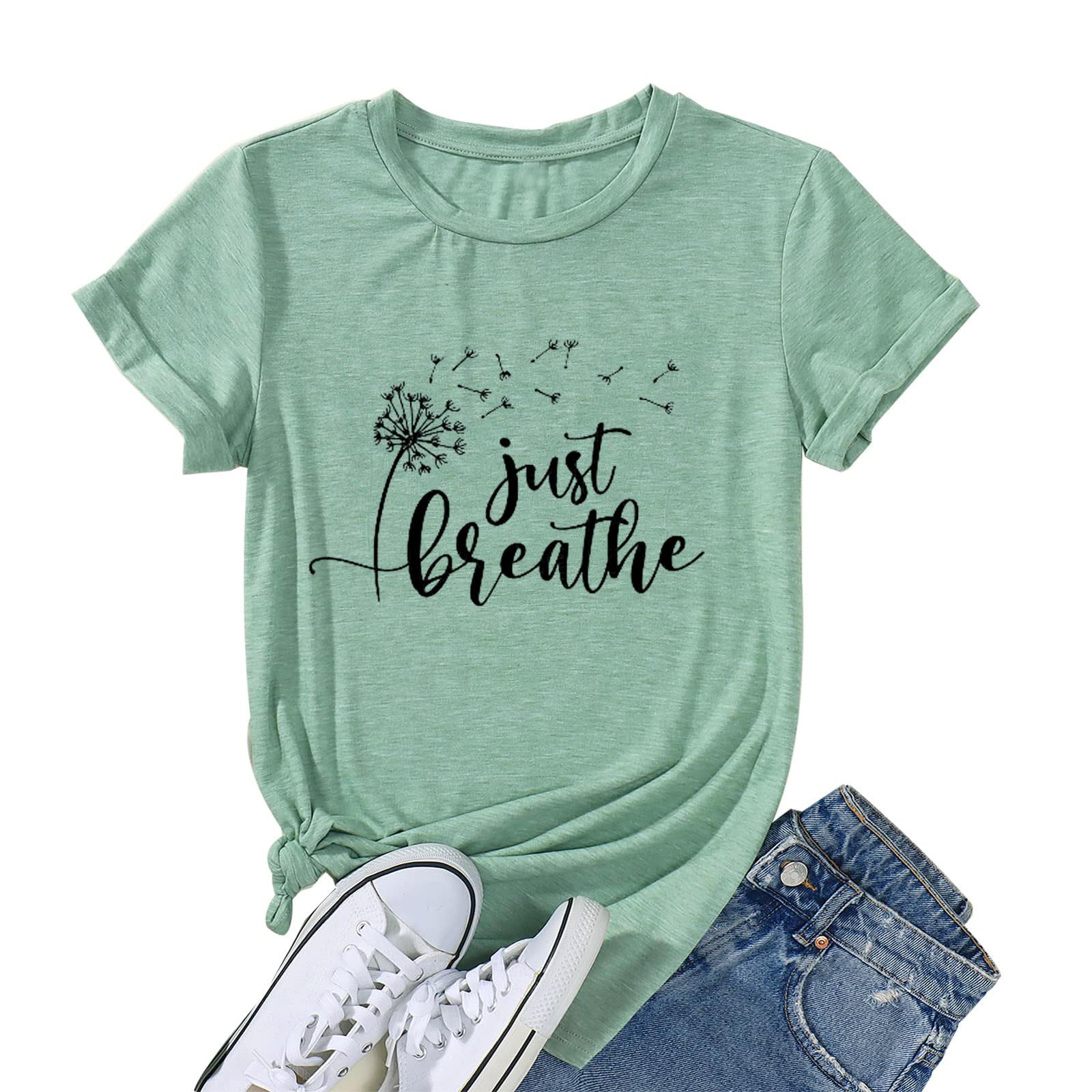 Womens Dandelion T Shirts Sunflower Graphic Casual Tees Short Sleeve Tops