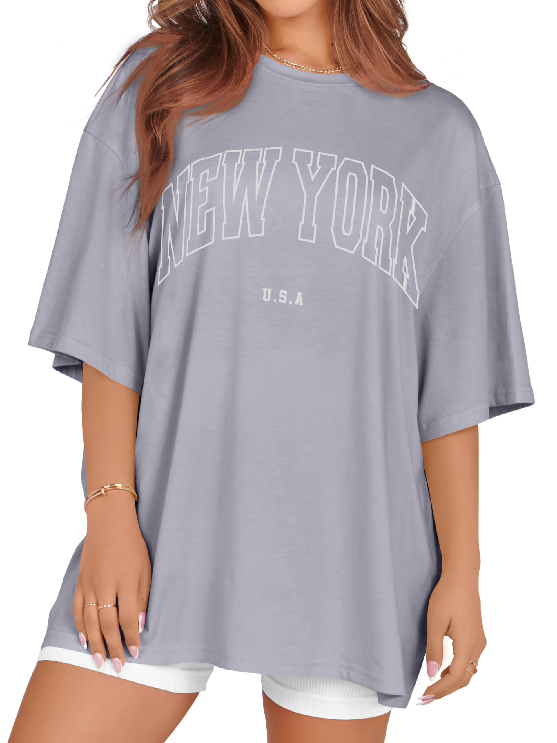 rosemia Oversized Tshirts for Women Summer Short Sleeve Round Neck Graphic Tee Shirt