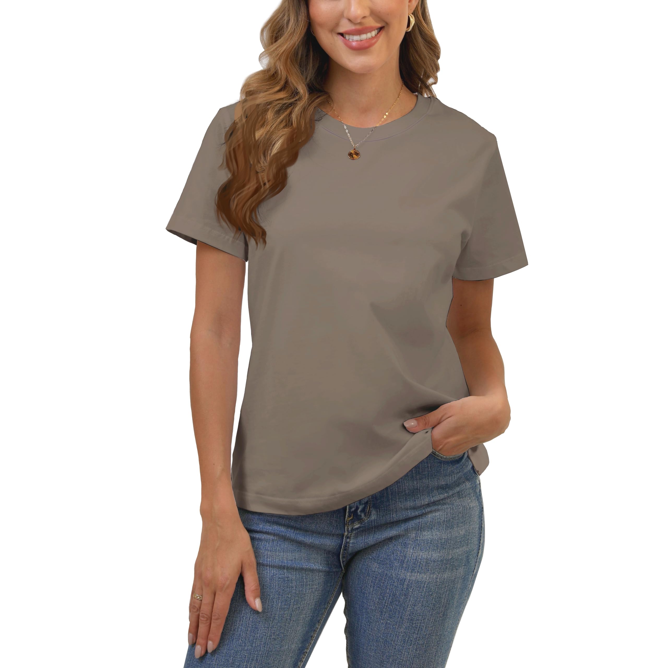 Cotton Basic T Shirts for Women,Crew Neck Short Sleeve Summer Shirts,Solid Loose Fit Tshirt, Plain Workout Tops, Undershirts
