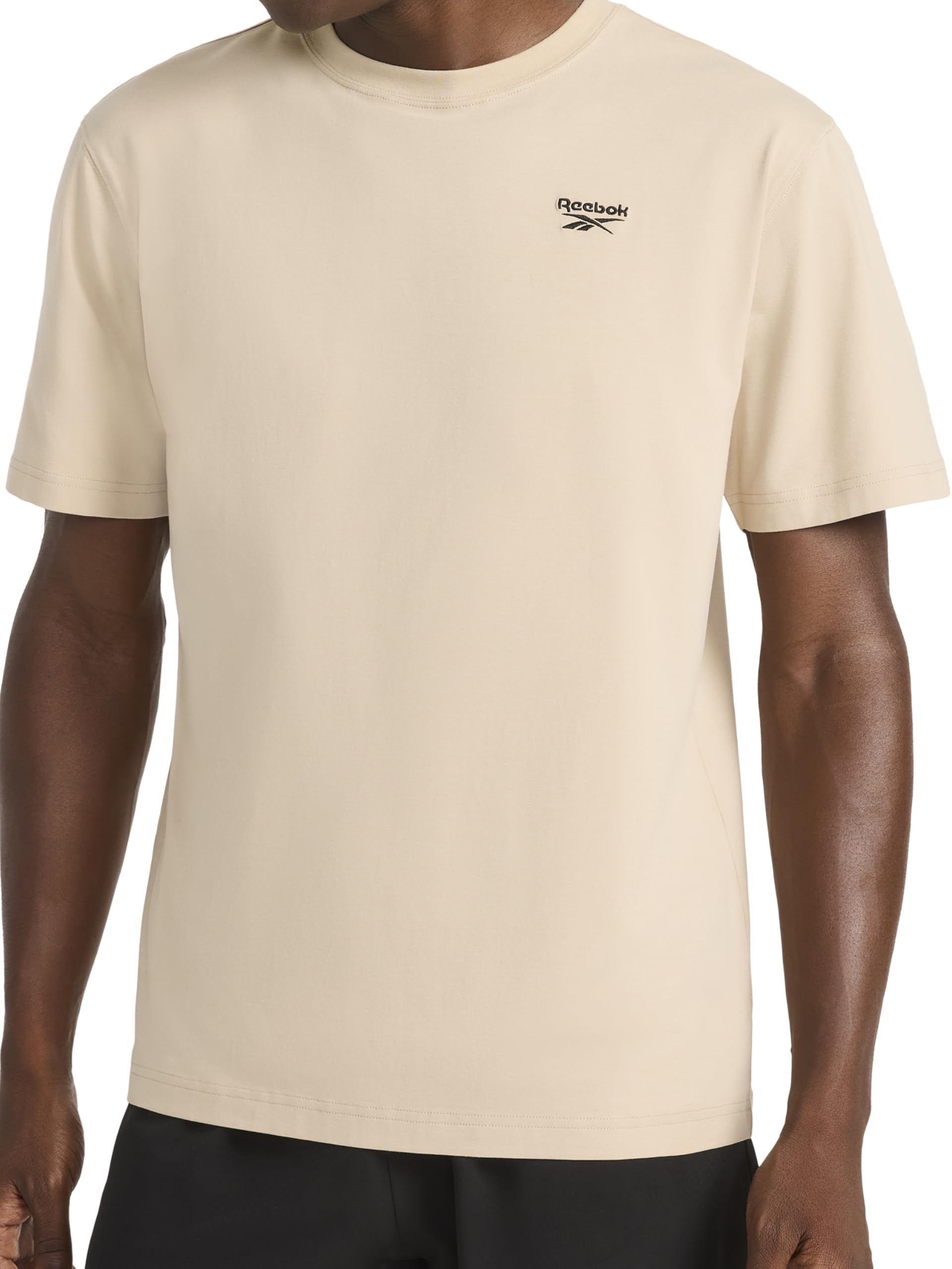 Reebok Men's Short Sleeve Crewneck Embroidered T-Shirt, Standard Fit, Lightweight Stretch Cotton Fabric