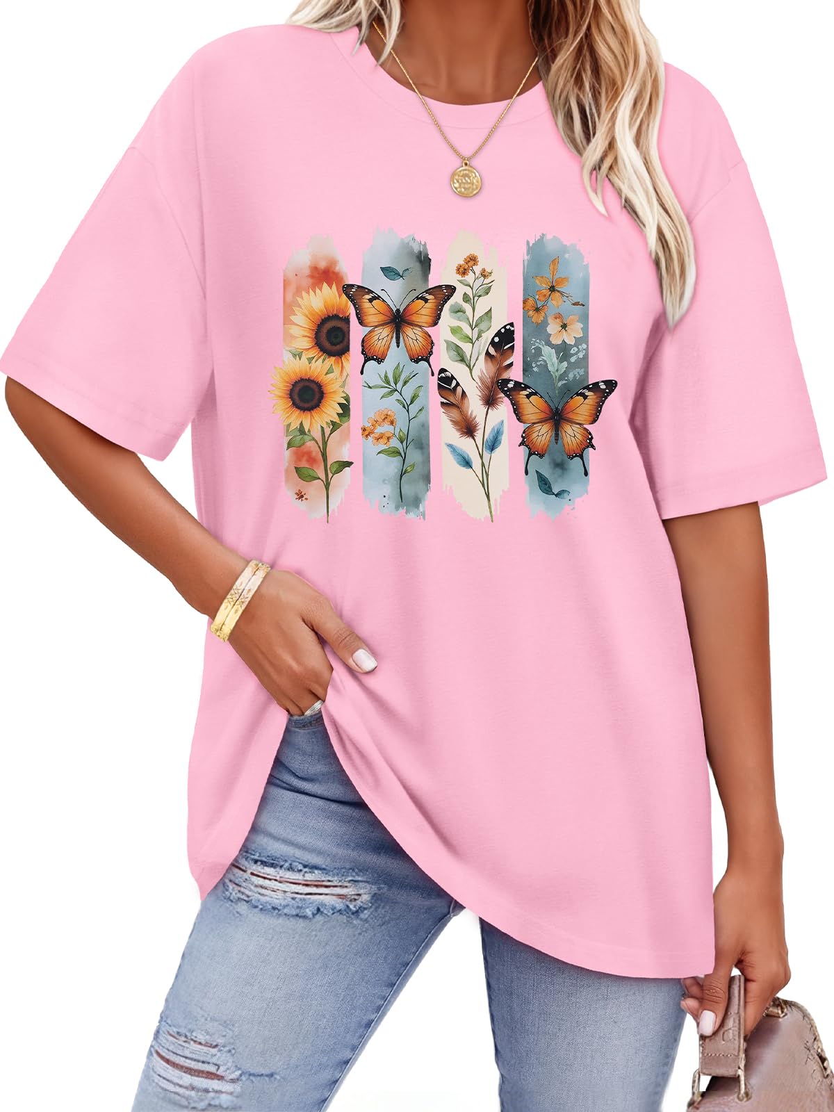 ADOREJOY Oversized Tshirts for Women Crewneck Summer Graphic Tees Short Sleeve Loose Basic Tops 2026