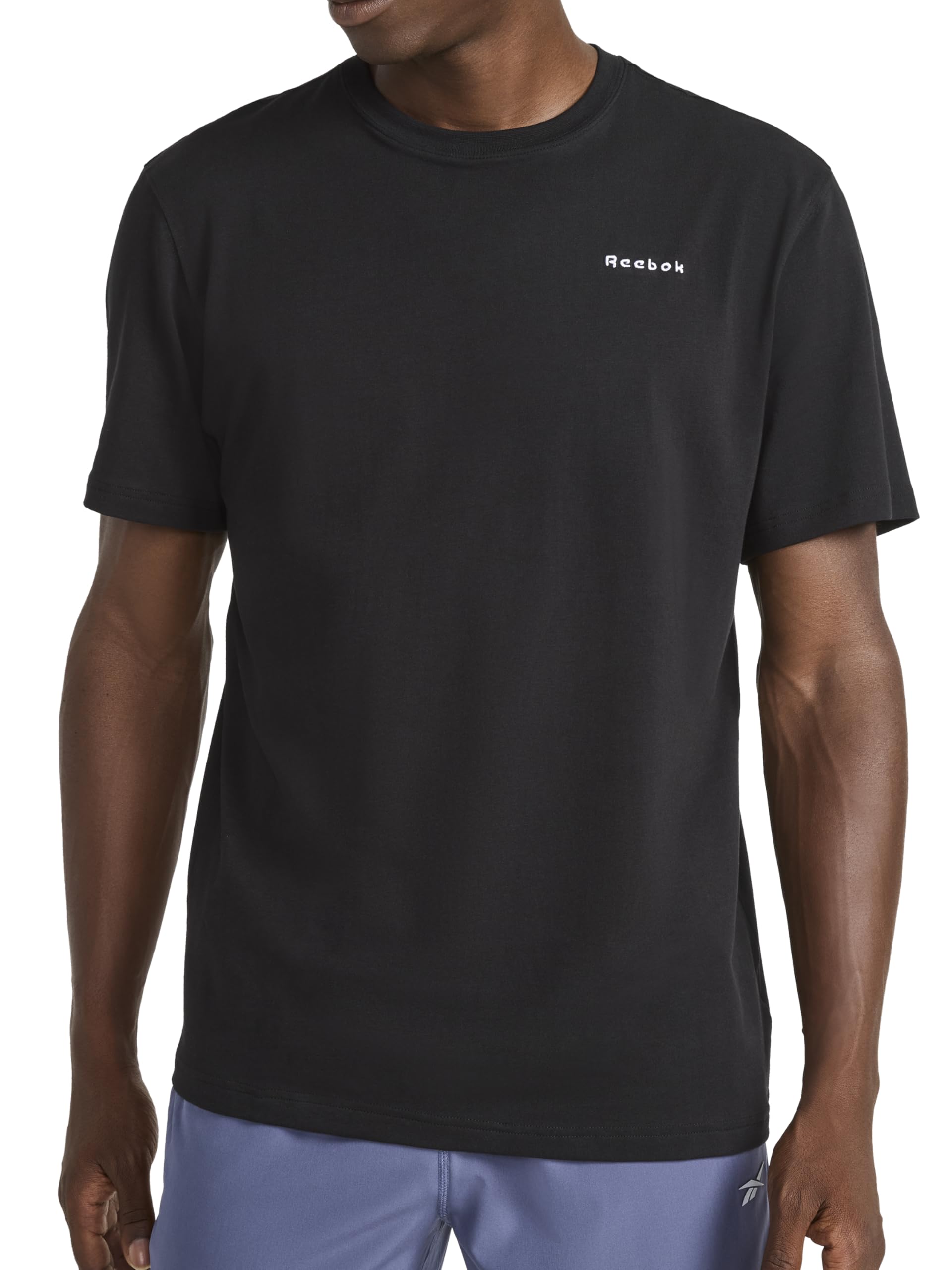 Reebok Men's Short Sleeve Crewneck Embroidered T-Shirt, Standard Fit, Lightweight Stretch Cotton Fabric