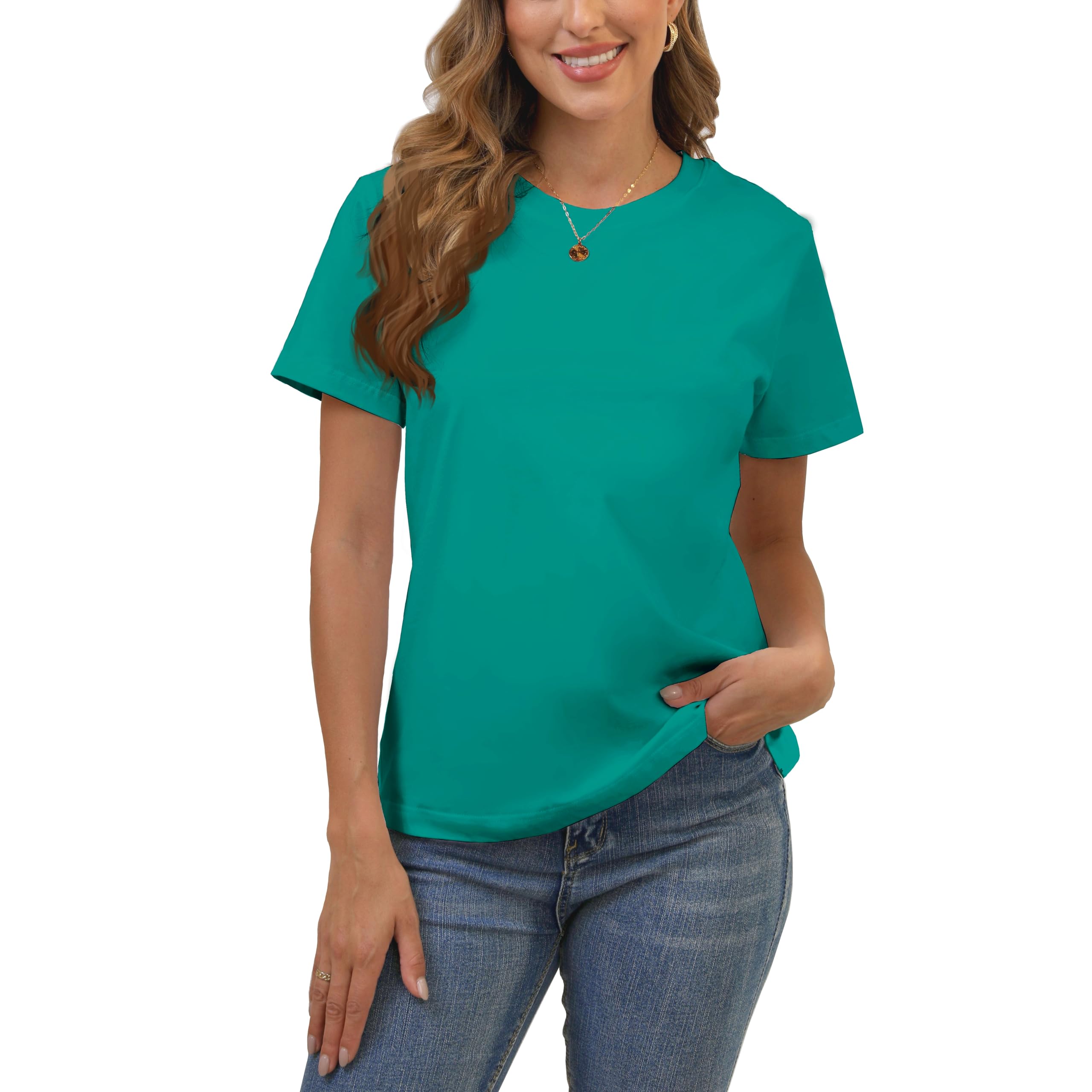 Cotton Basic T Shirts for Women,Crew Neck Short Sleeve Summer Shirts,Solid Loose Fit Tshirt, Plain Workout Tops, Undershirts