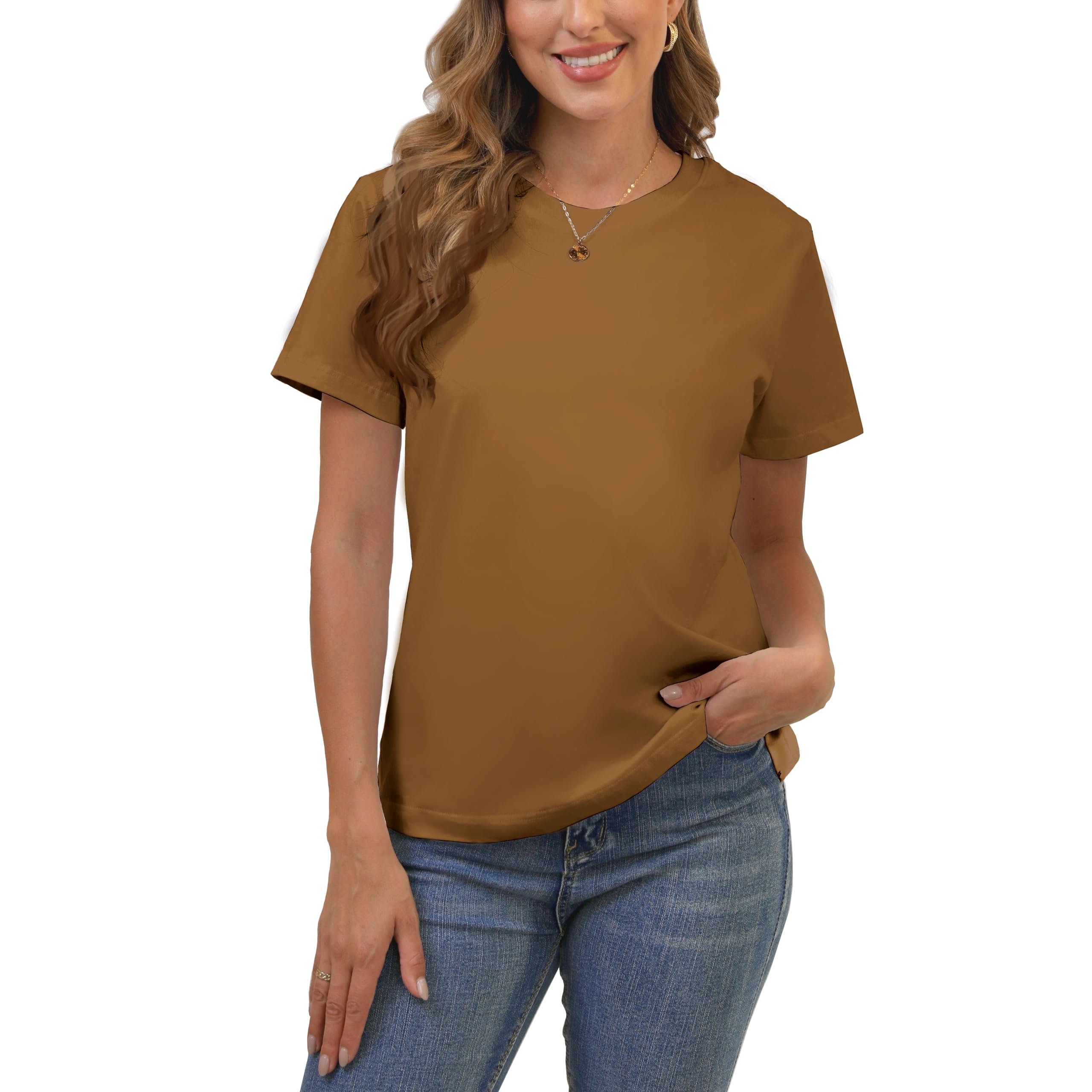 Cotton Basic T Shirts for Women,Crew Neck Short Sleeve Summer Shirts,Solid Loose Fit Tshirt, Plain Workout Tops, Undershirts