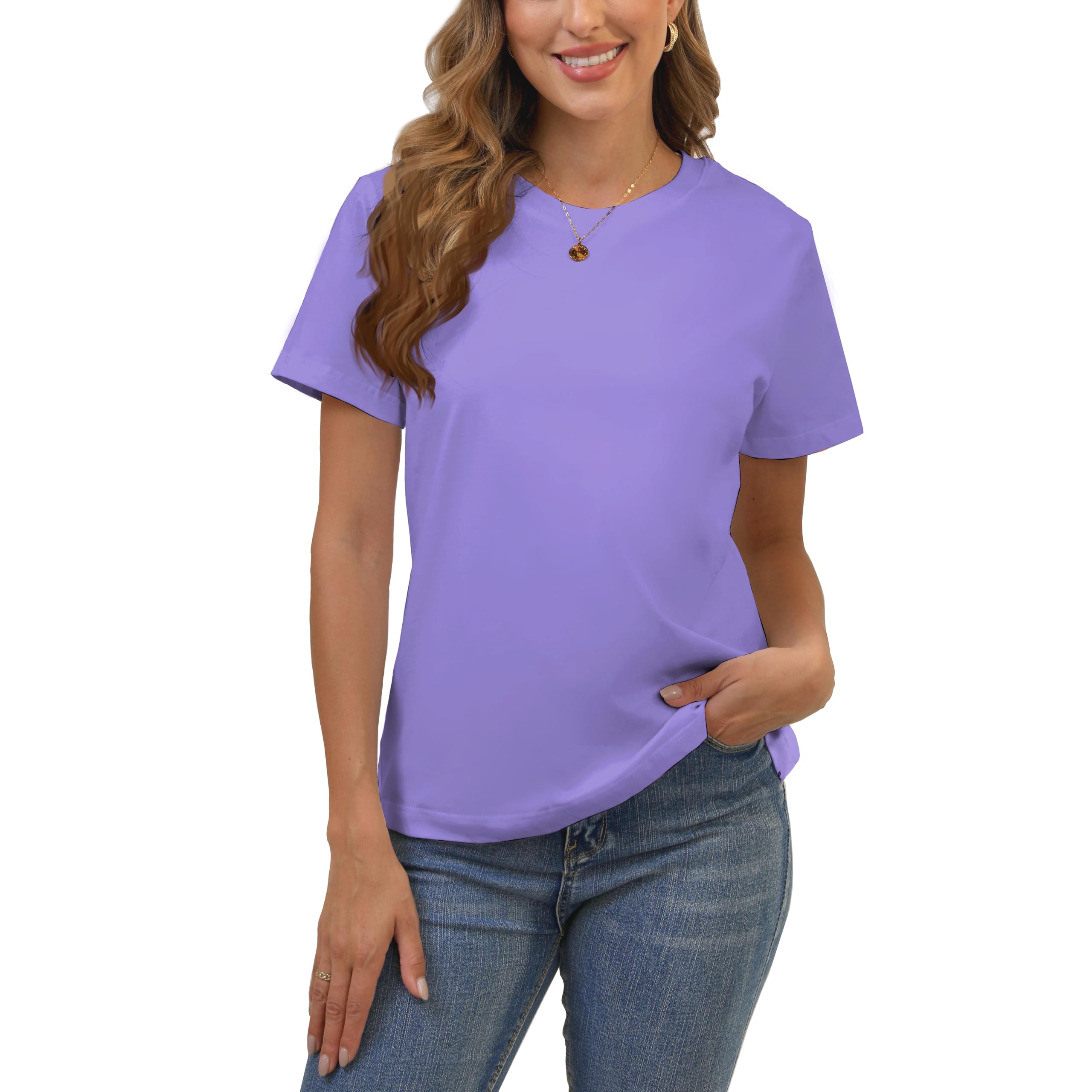 Cotton Basic T Shirts for Women,Crew Neck Short Sleeve Summer Shirts,Solid Loose Fit Tshirt, Plain Workout Tops, Undershirts