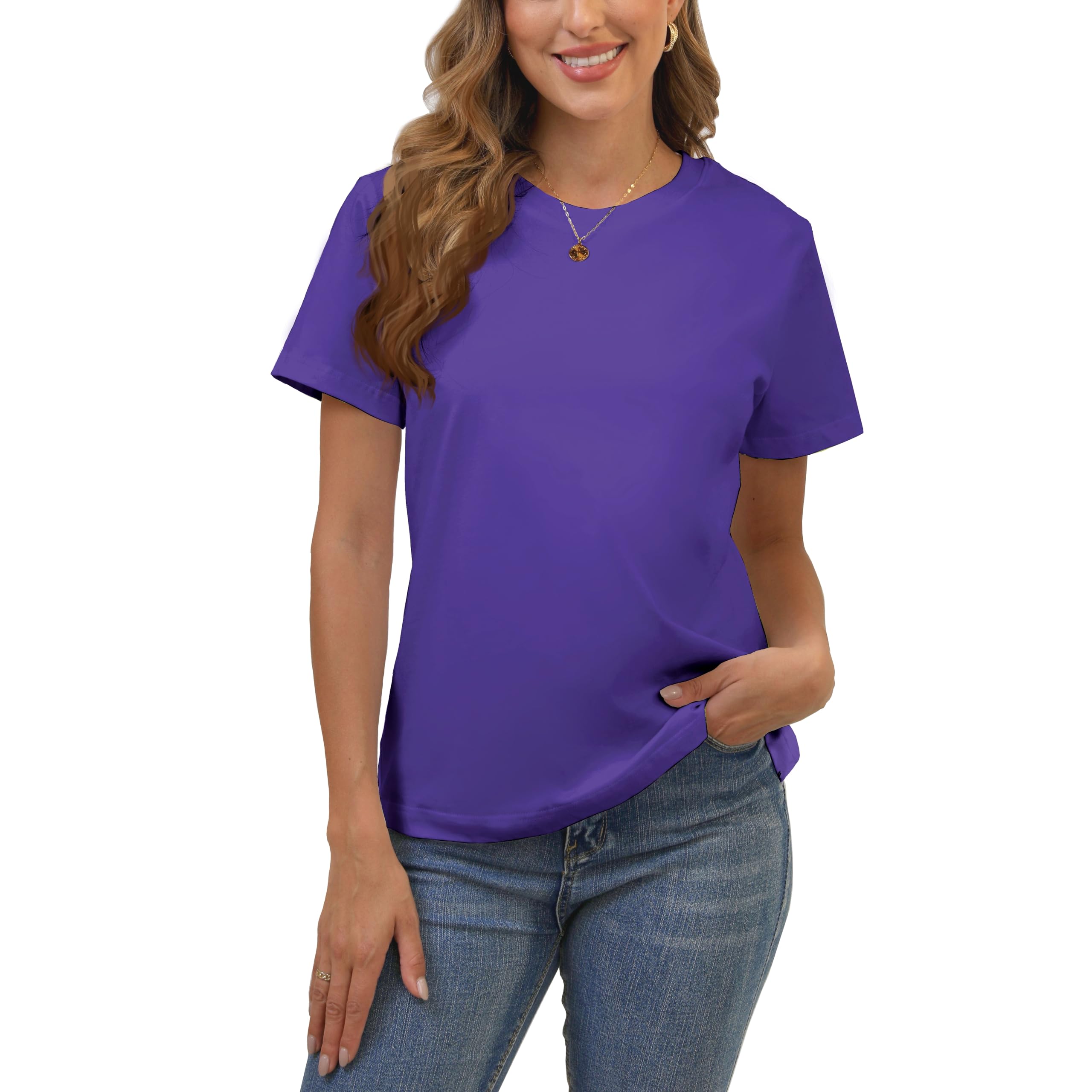 Cotton Basic T Shirts for Women,Crew Neck Short Sleeve Summer Shirts,Solid Loose Fit Tshirt, Plain Workout Tops, Undershirts
