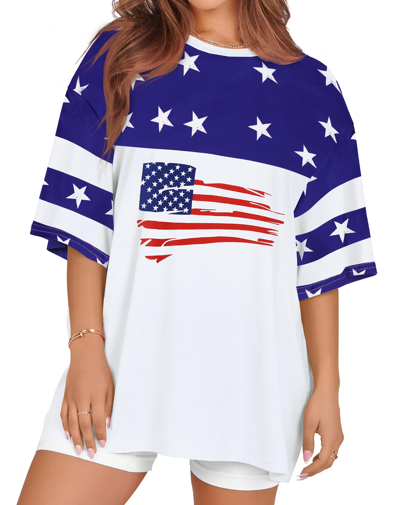 rosemia Oversized Tshirts for Women Summer Short Sleeve Round Neck Graphic Tee Shirt