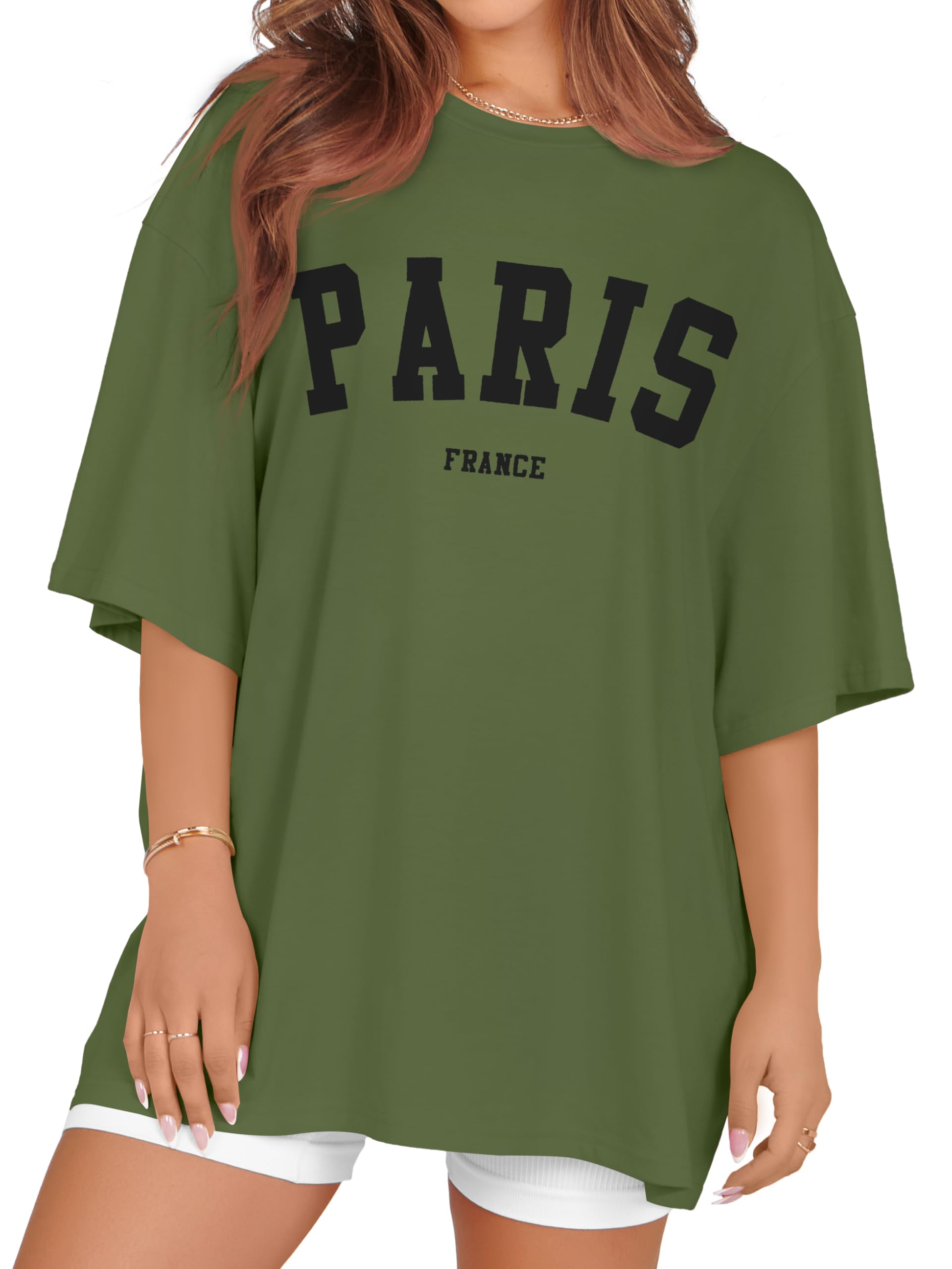 rosemia Oversized Tshirts for Women Summer Short Sleeve Round Neck Graphic Tee Shirt