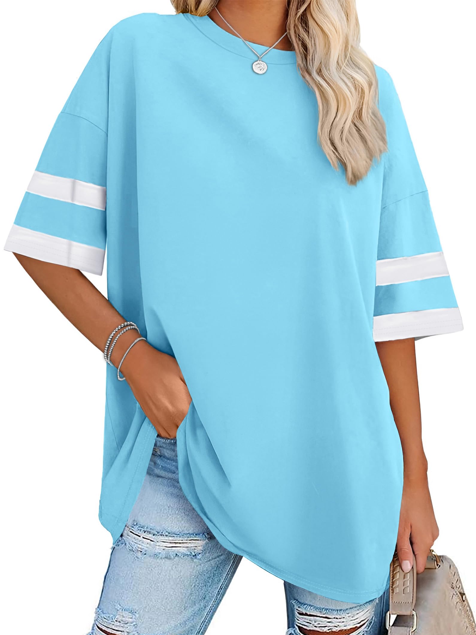 rosemia Oversized Tshirts for Women Summer Short Sleeve Round Neck Graphic Tee Shirt