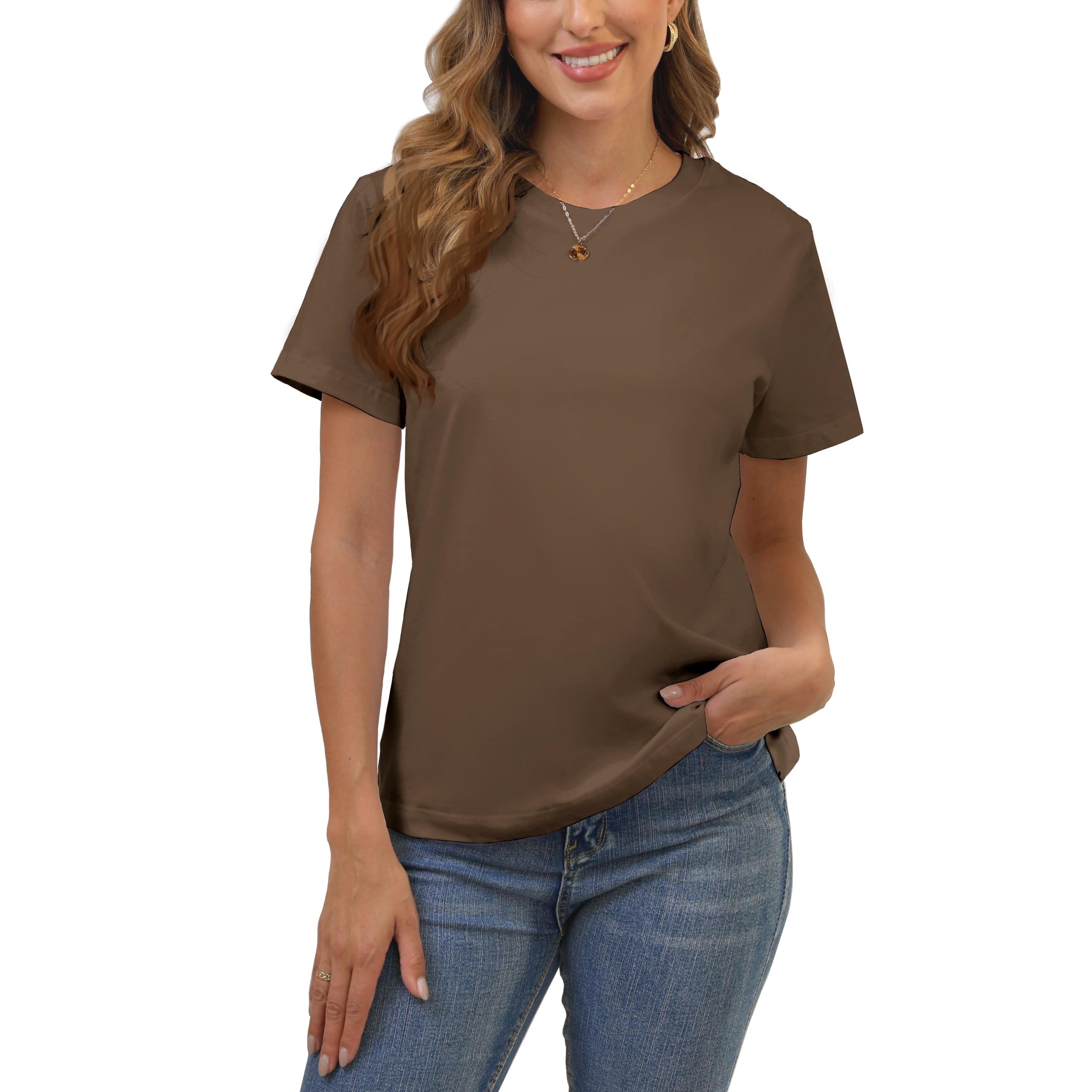 Cotton Basic T Shirts for Women,Crew Neck Short Sleeve Summer Shirts,Solid Loose Fit Tshirt, Plain Workout Tops, Undershirts