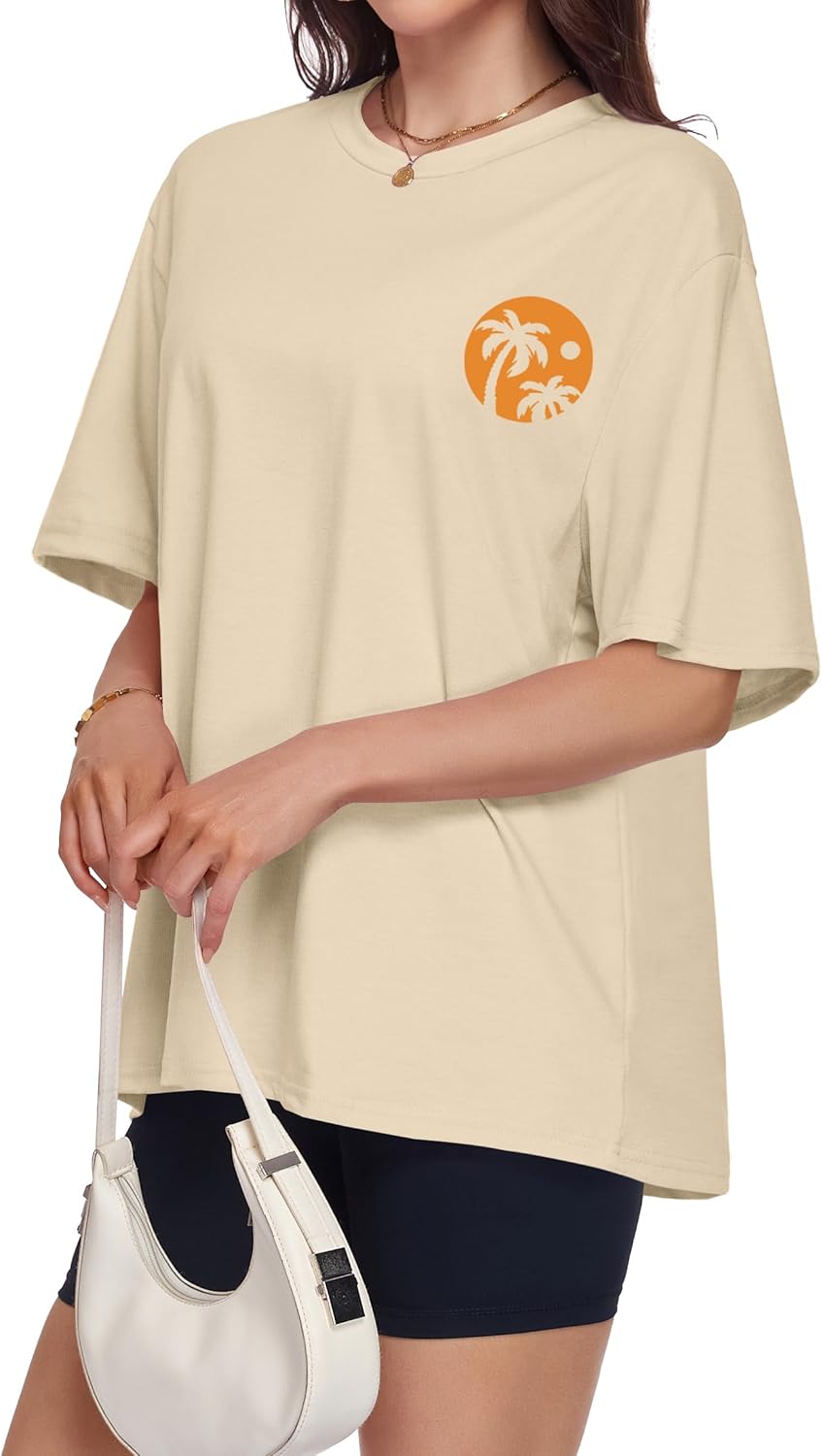 ADOREJOY Oversized Tshirts for Women Crewneck Summer Graphic Tees Short Sleeve Loose Basic Tops 2026