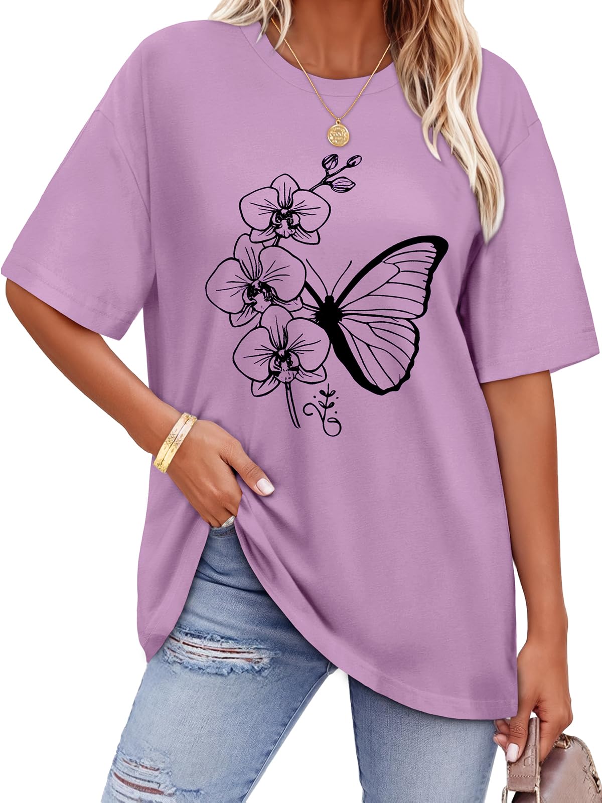ADOREJOY Oversized Tshirts for Women Crewneck Summer Graphic Tees Short Sleeve Loose Basic Tops 2026
