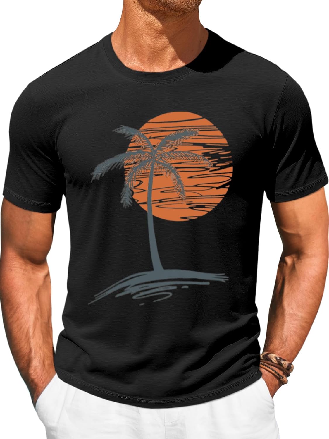 Runcati Mens Short Sleeve T-Shirts Graphic Crew Neck Casual Shirt Summer Beach Palm Tree Printed Vintage Hawaiian Tees