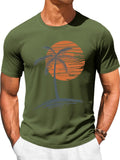 Runcati Mens Short Sleeve T-Shirts Graphic Crew Neck Casual Shirt Summer Beach Palm Tree Printed Vintage Hawaiian Tees