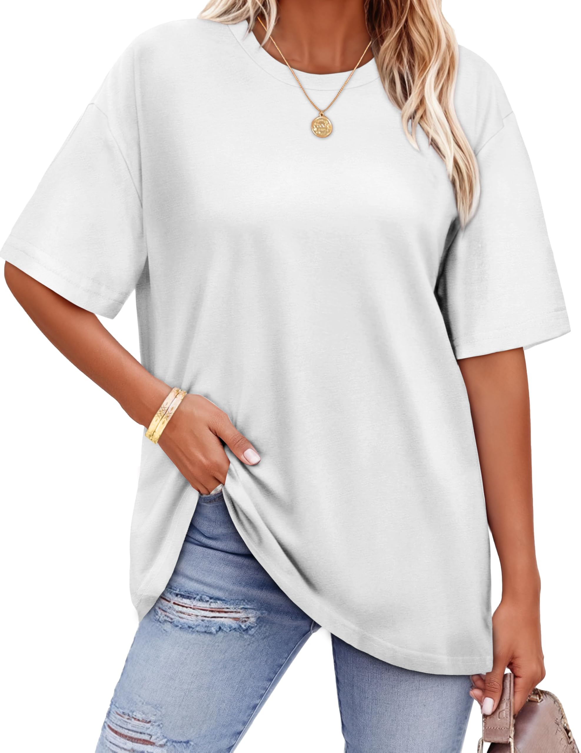 ADOREJOY Oversized Tshirts for Women Crewneck Summer Graphic Tees Short Sleeve Loose Basic Tops 2026