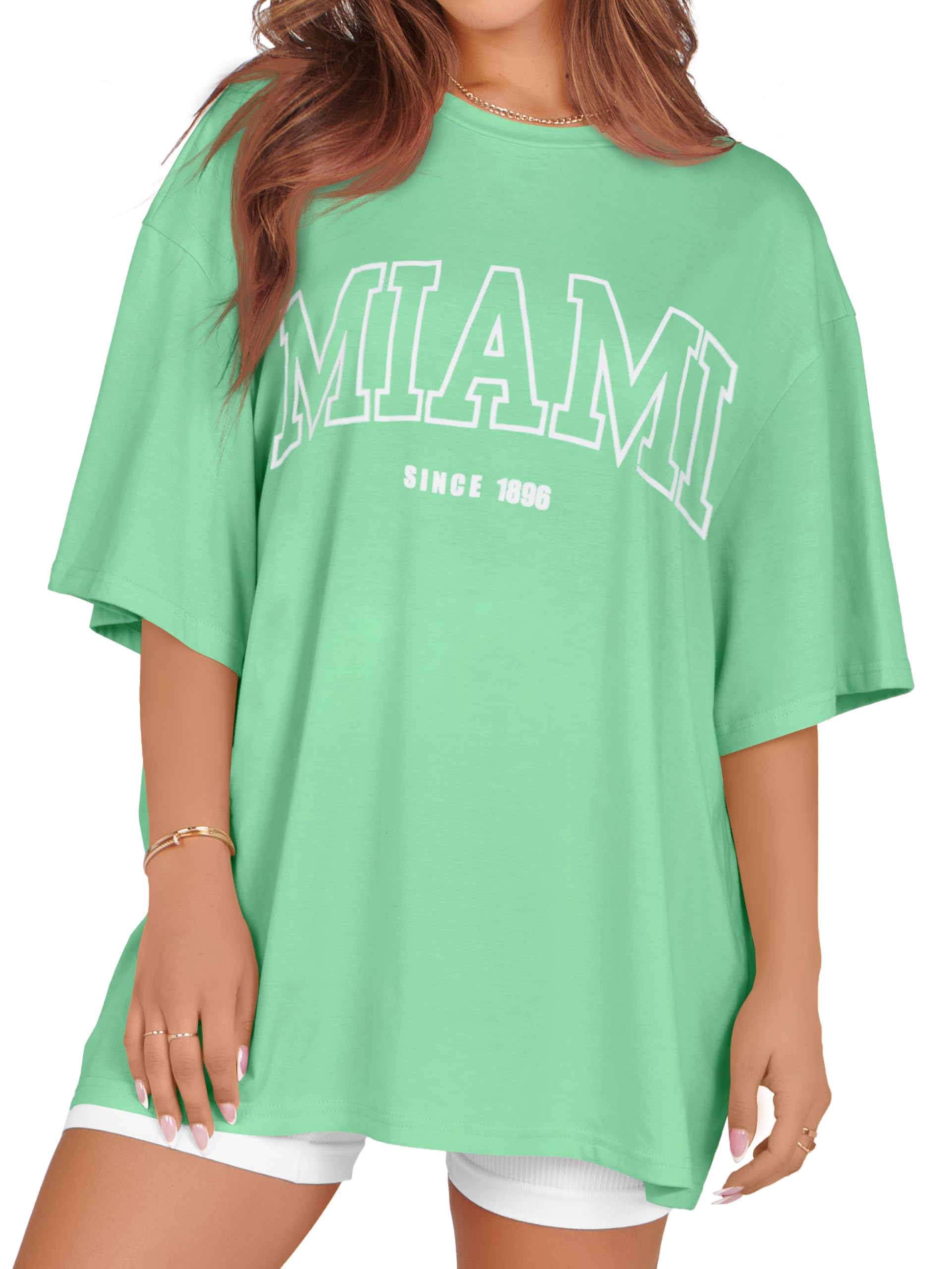 rosemia Oversized Tshirts for Women Summer Short Sleeve Round Neck Graphic Tee Shirt