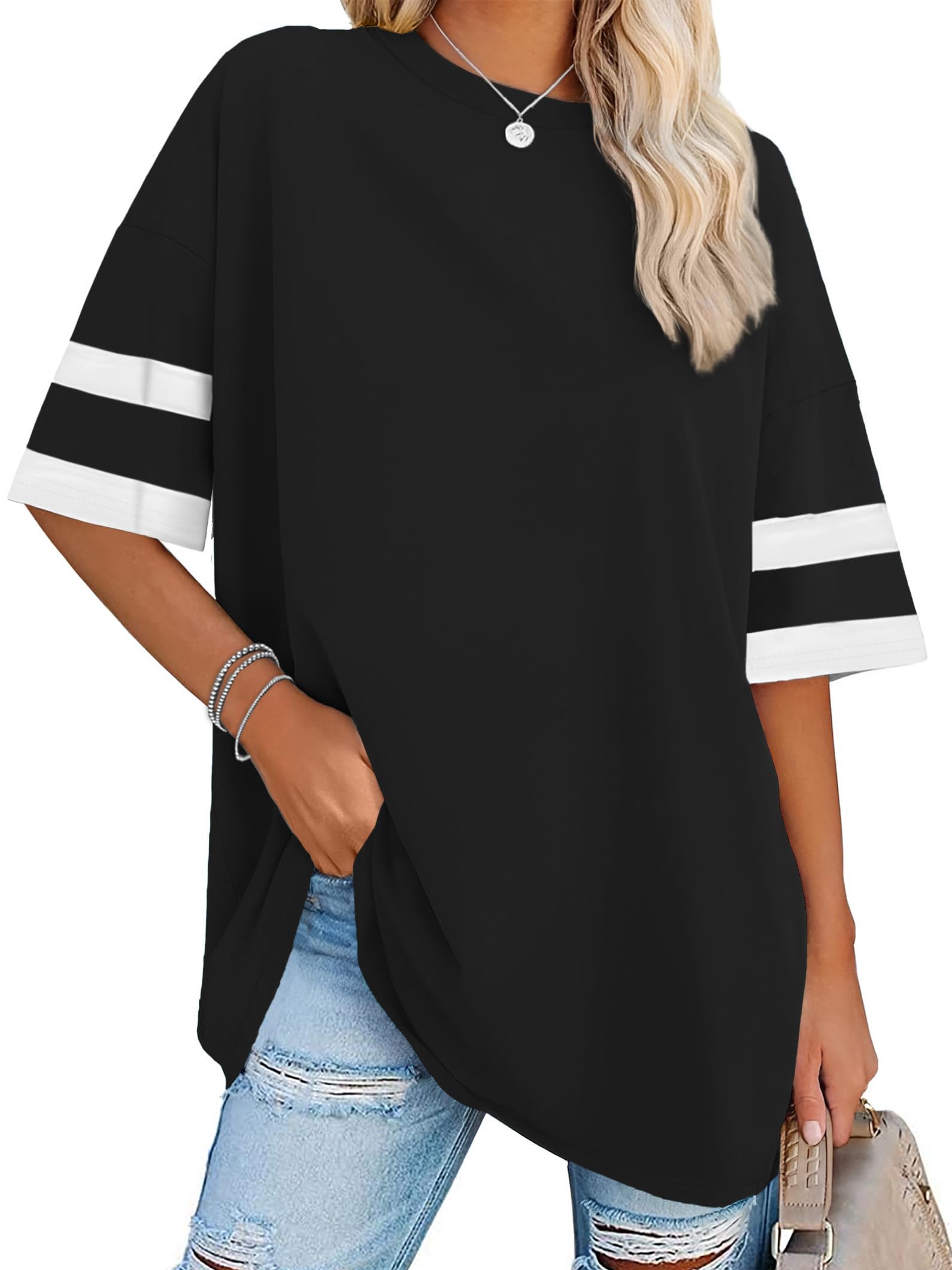 rosemia Oversized Tshirts for Women Summer Short Sleeve Round Neck Graphic Tee Shirt