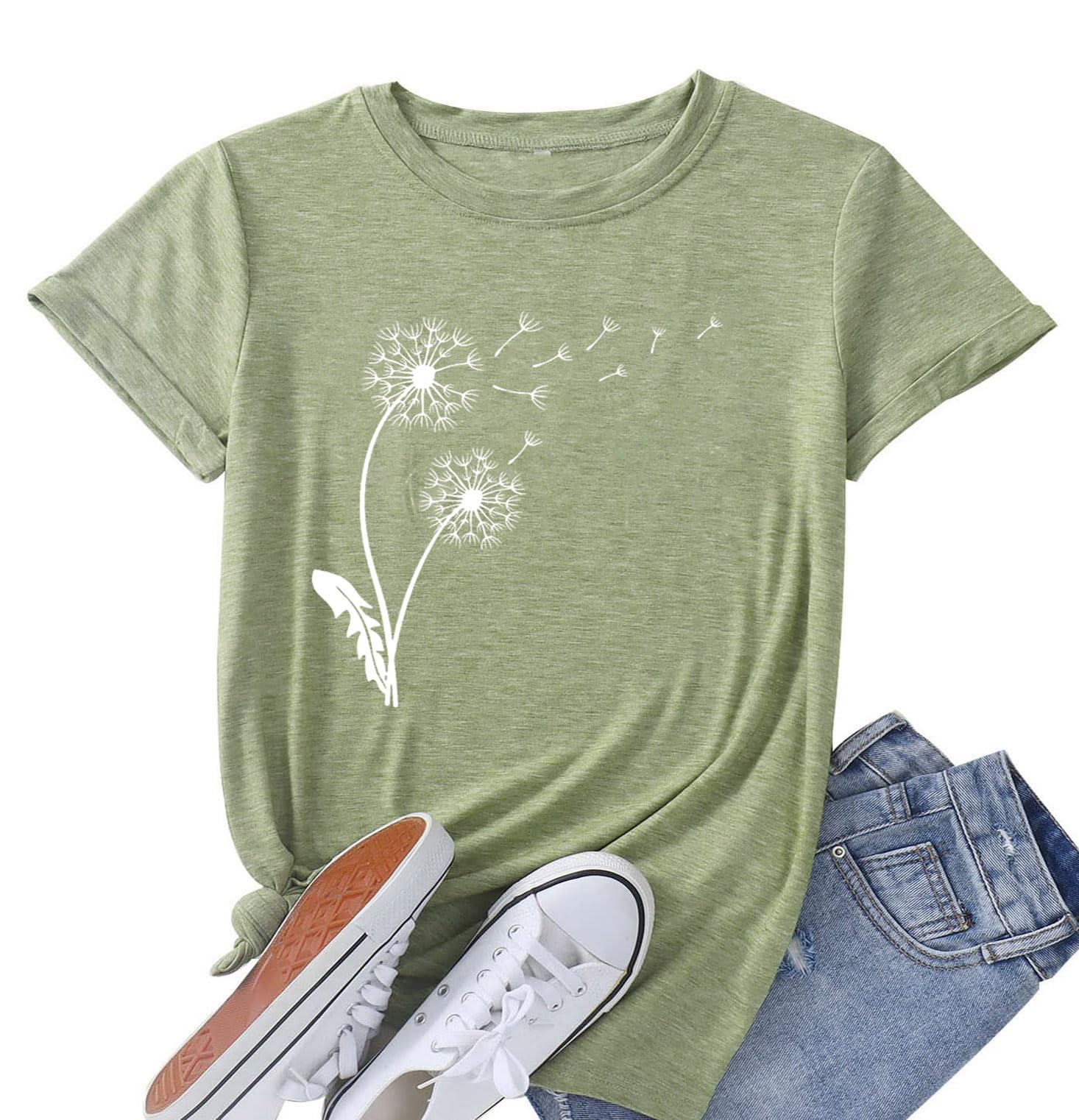 Womens Dandelion T Shirts Sunflower Graphic Casual Tees Short Sleeve Tops