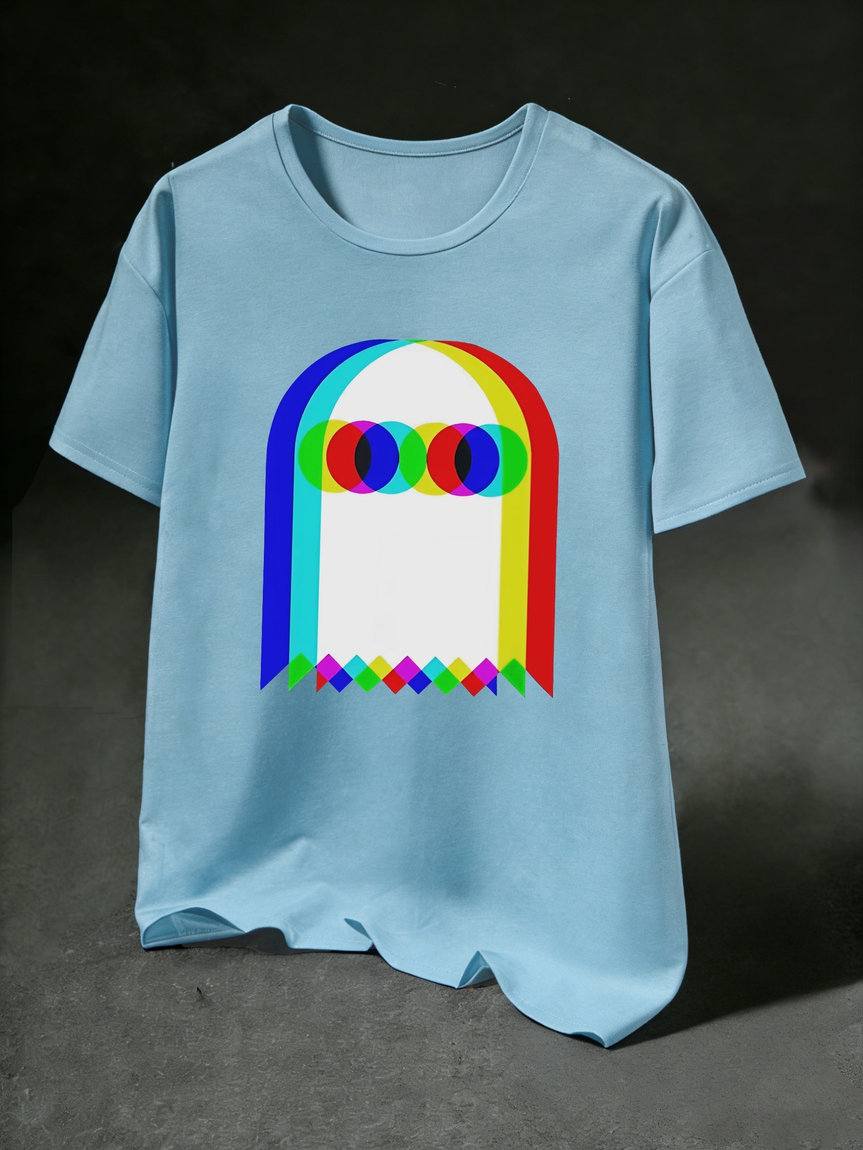 One Men's retro pixel print T-shirt, featuring a colorful spectrum print, breathable and comfortable fabric, crew neck, short sleeves, suitable for casual summer wear, Casual Attire, or outdoor activities.