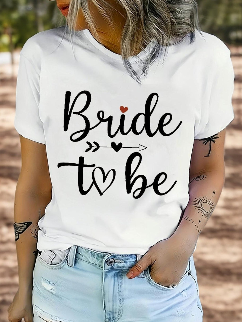 [1pc "Bride to Be" Print Casual T-Shirt] 1pc Women'S Casual Round Neck T-Shirt with "Bride to Be" Print, Polyester Knit Fabric, Short Sleeve Breathable Top for Spring/Summer/Autumn - Regular Length Fashion Tee 241206