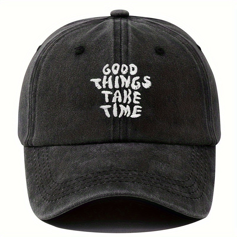 Embroidered Letter Washed Vintage Baseball Cap Unisex Adjustable Duckbill Hat Outdoor Travel Camping Sun Hat Party Hip-Hop Curved Brim Cap