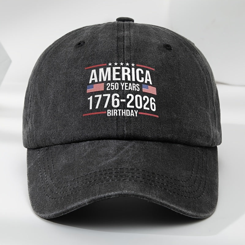 Patriotic 250th Anniversary Baseball Cap - Adjustable Snapback, Lightweight & Breathable Polyester, Black with Red, White & Blue American Flag Design, Perfect for Outdoor Travel, Camping & Casual Wear, Camping Accessories, America Flag, Hat For Men