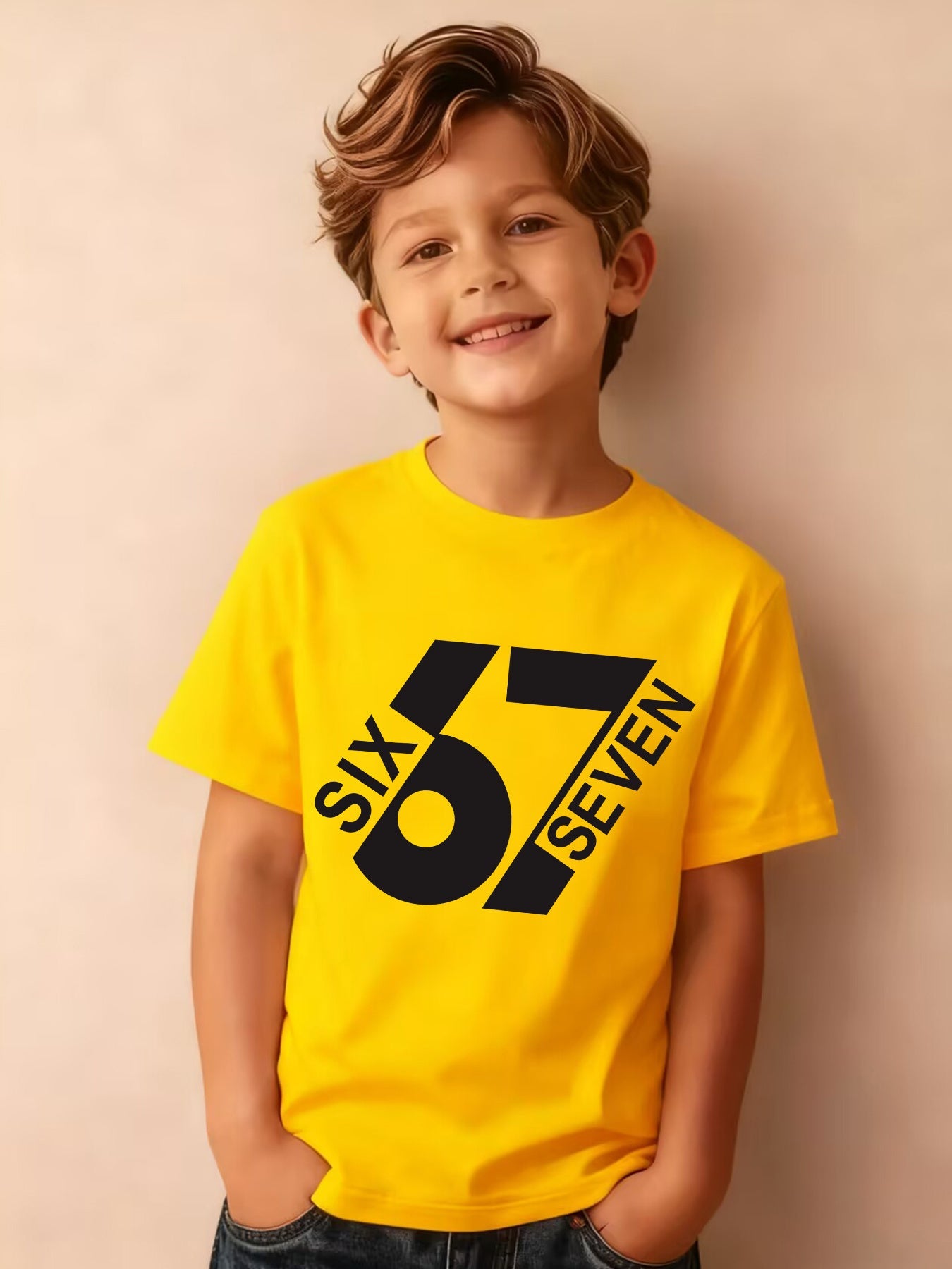 Summer Boys' Fashion Short Sleeve T-Shirt, Sizes 6-7, Cartoon Pattern Print Outdoor Casual Top, NY-DX7586