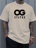 Men's Large 'OG Status' Graphic T-Shirt - Bold White OG Lettering Crew Neck Short Sleeve Shirt, Casual Summer Streetwear with Comfortable Fit & Machine Washable Suitable for Casual Attire, Gym, Lounge, PLUS SIZE