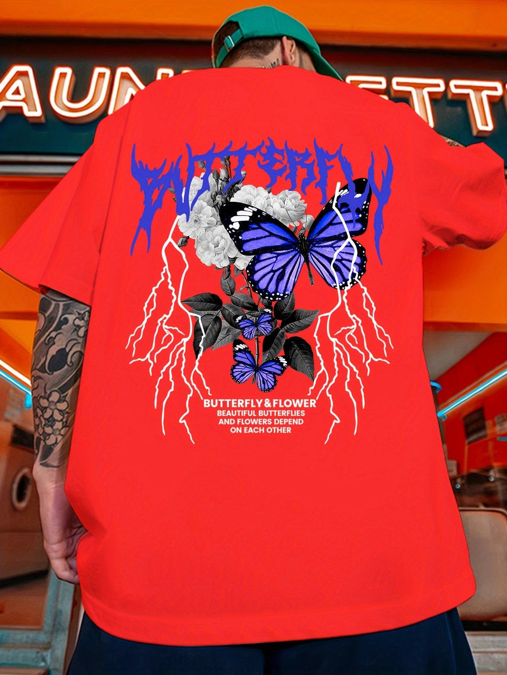 Gothic Butterfly Print, Men's Graphic Design Crew Neck Active T-shirt, Casual Comfy Tees Tshirts For Summer, Men's Clothing Tops For Daily Gym Workout Running