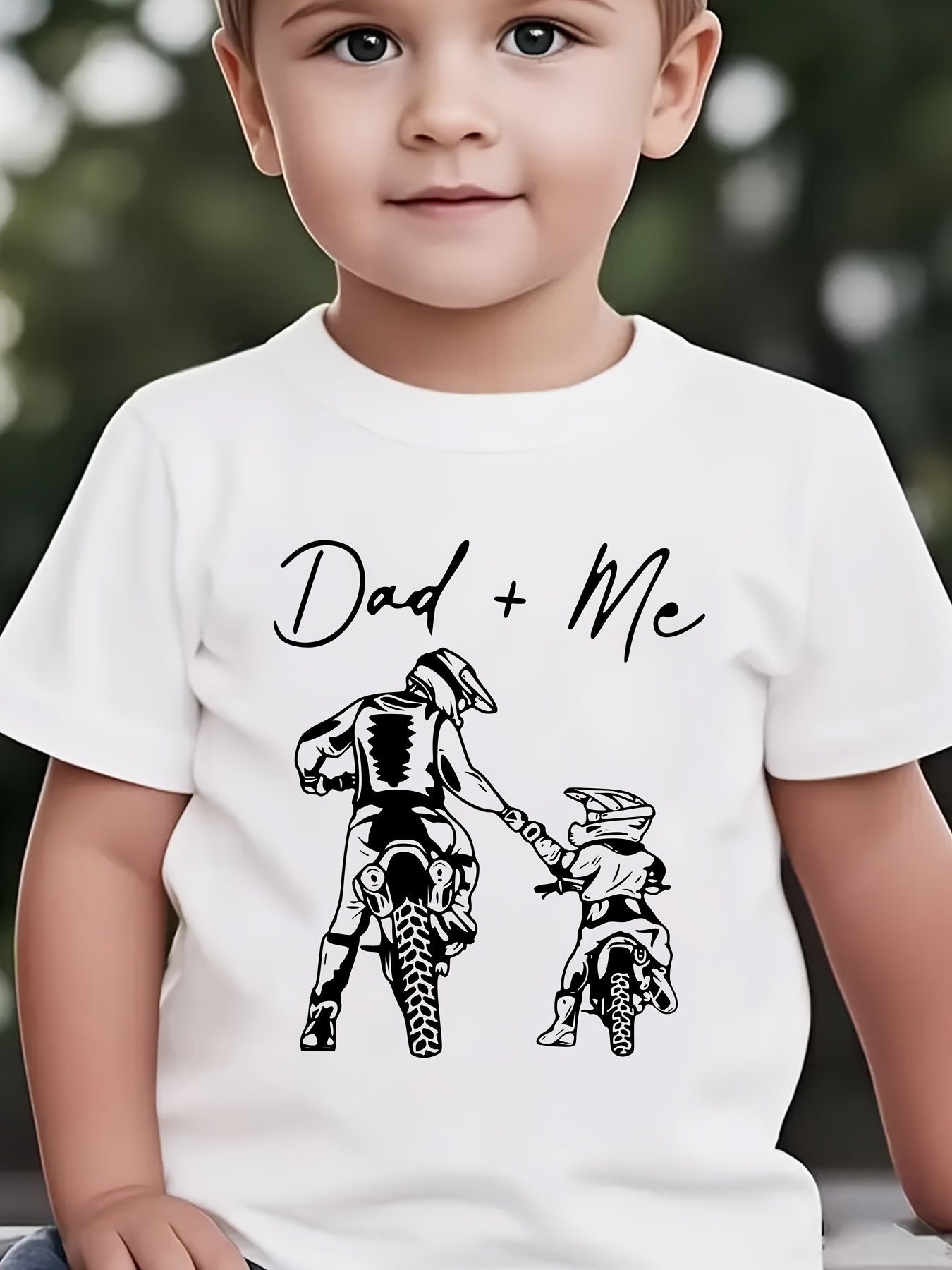 Summer Fashion Short-Sleeve T-Shirt for Boys with a Dad And Son Motorcycle Cartoon Print, Casual Top NYDX4178