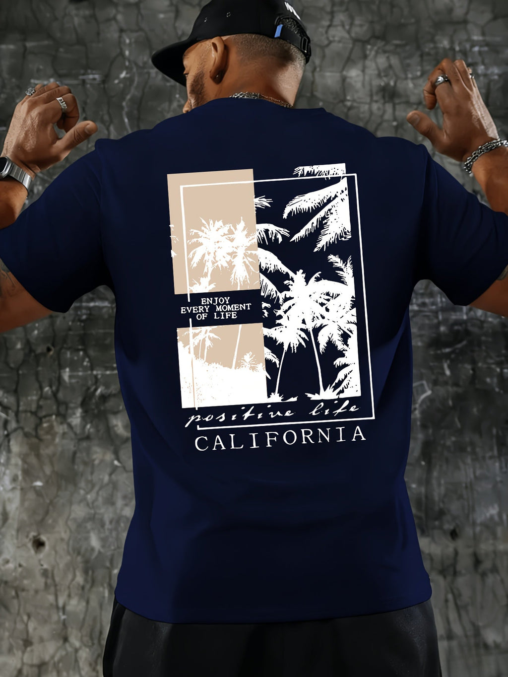 Men's Fashion Casual CALIFORNIA Print Regular Shoulder Short Sleeve T-Shirt, Comfortable and Versatile, Suitable for All Seasons