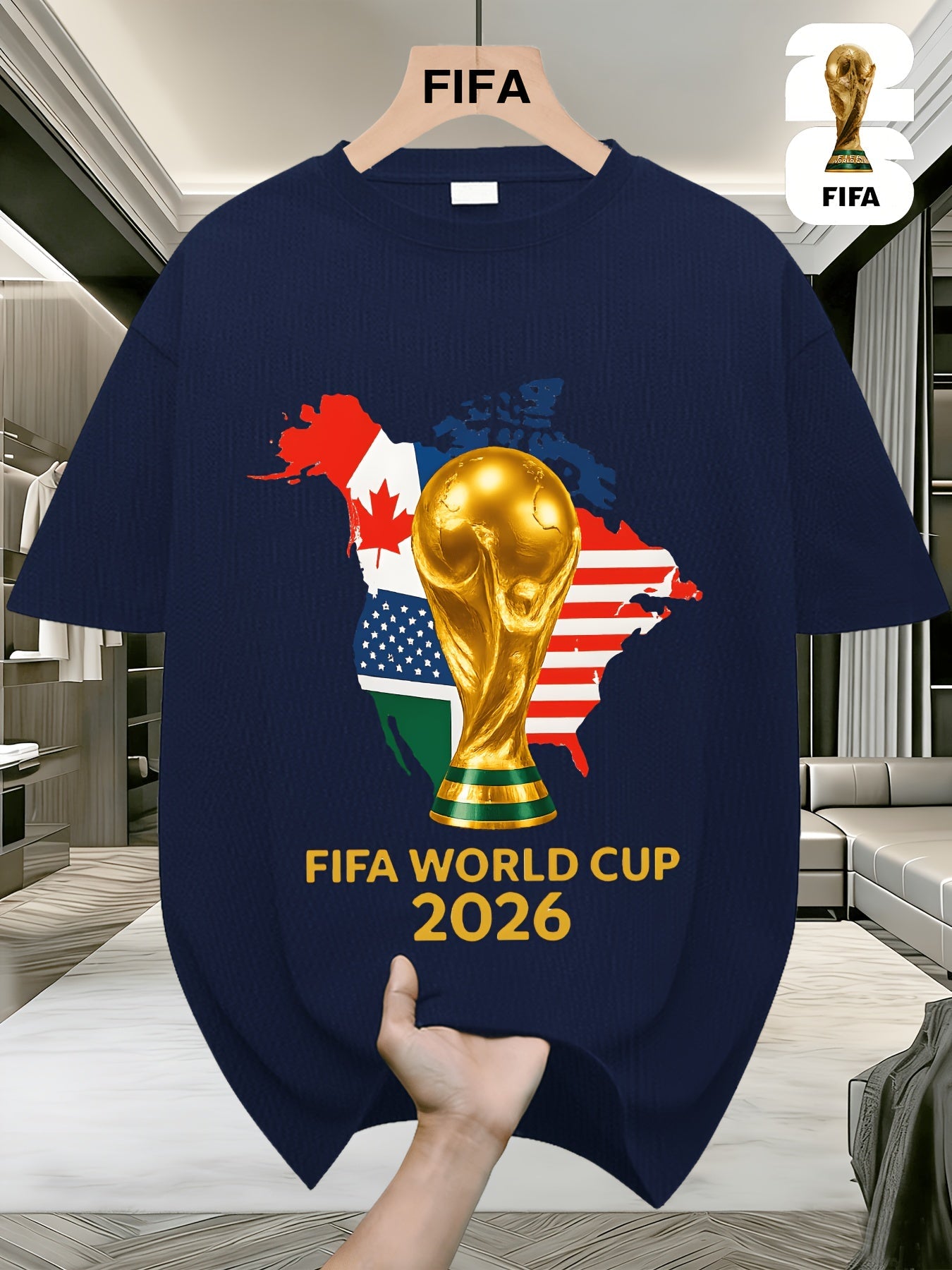 FIFA World Cup Football Brightly Patterned T-shirts from the USA, Canada, and Mexico, Featuring Street-style Prints, Fun Printed Short Sleeves, Perfect for Casual Attire, Men's and Women's Styles, and Suitable as a Birthday Gift for Sports Fans.