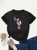 Plus Size, Pink Butterfly Print Plus Size Women's T-Shirt