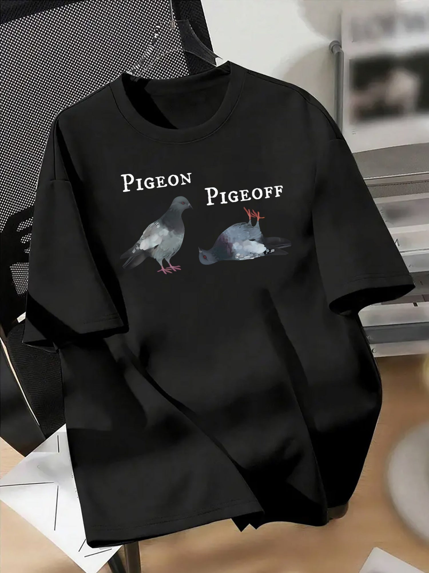 Pigeon State Dual Interest Graffiti American Trendy Brand Design Sense Letter Pattern Short Sleeve T-Shirt Unisex High Street Couple Clothes