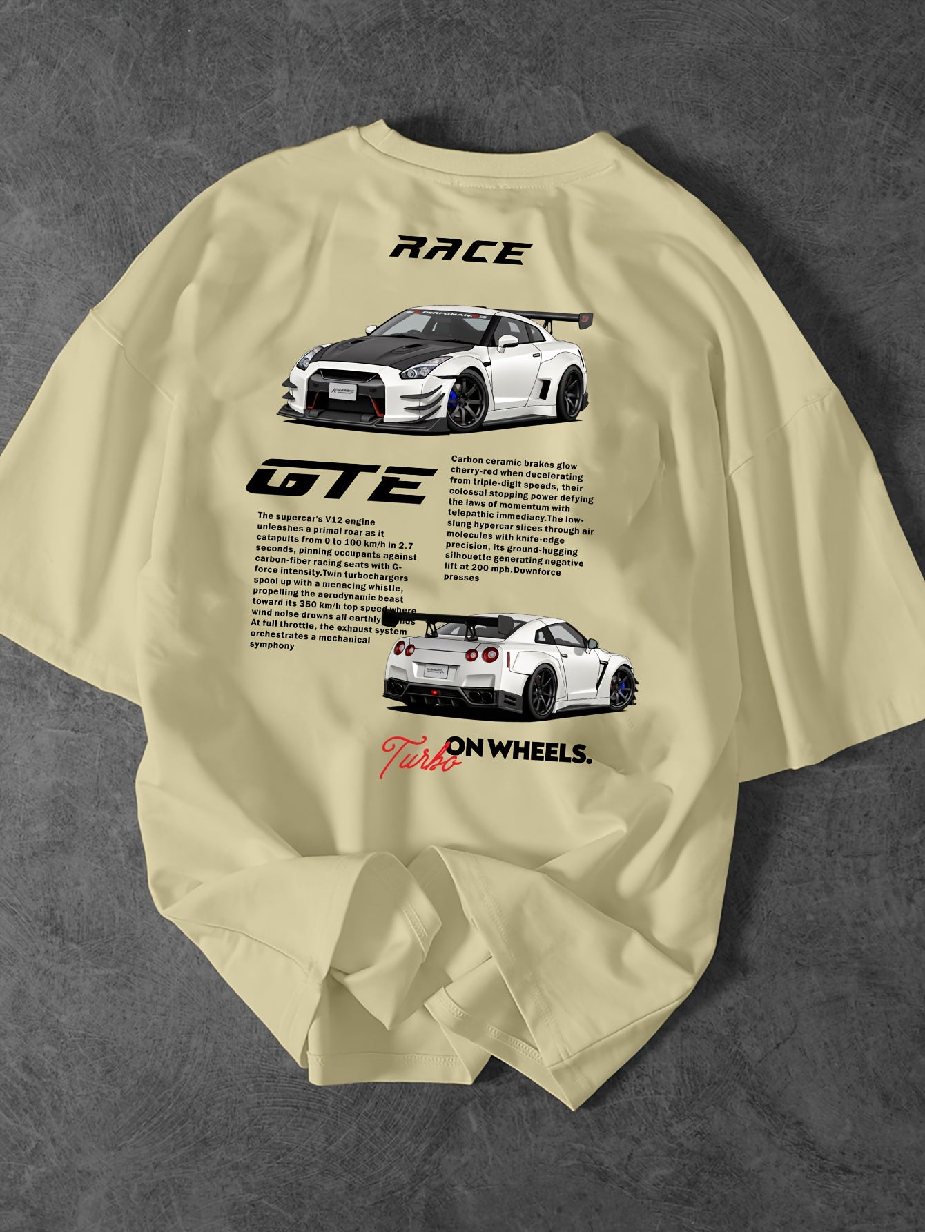 Men'S Fashion Car Pattern T-Shirt, Racing Elements Graphic Tee, Loose Fit Street Style Short Sleeve Top for Summer, Casual Attire for Car Enthusiasts, Slight Drop Shoulder Round Neck T-Shirt