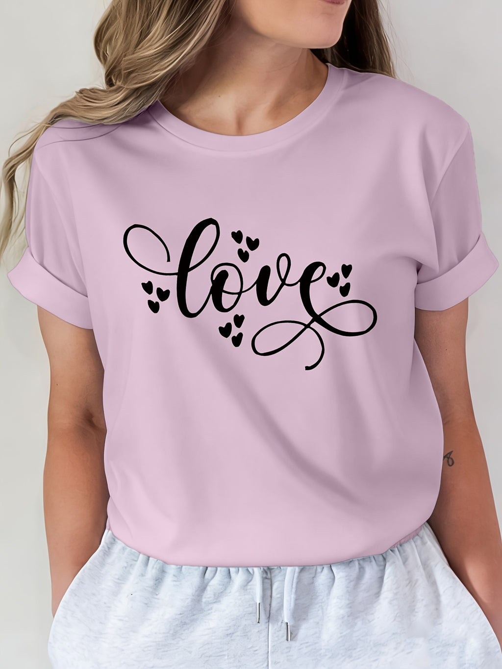 Letter Print T-Shirt, Short Sleeve Crew Neck Casual Top for Summer And Spring, Women'S Clothing