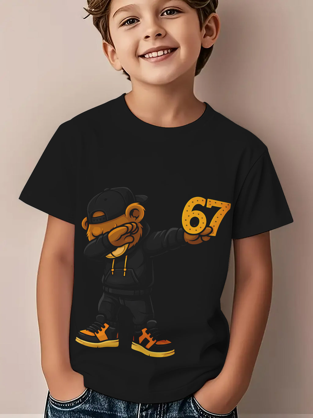 Fashionable Creative Trendy Bear Graphic Print T-Shirt for Boys, Featuring a Unique Design, Perfect for Summer Streetwear for Both Boys And Girls