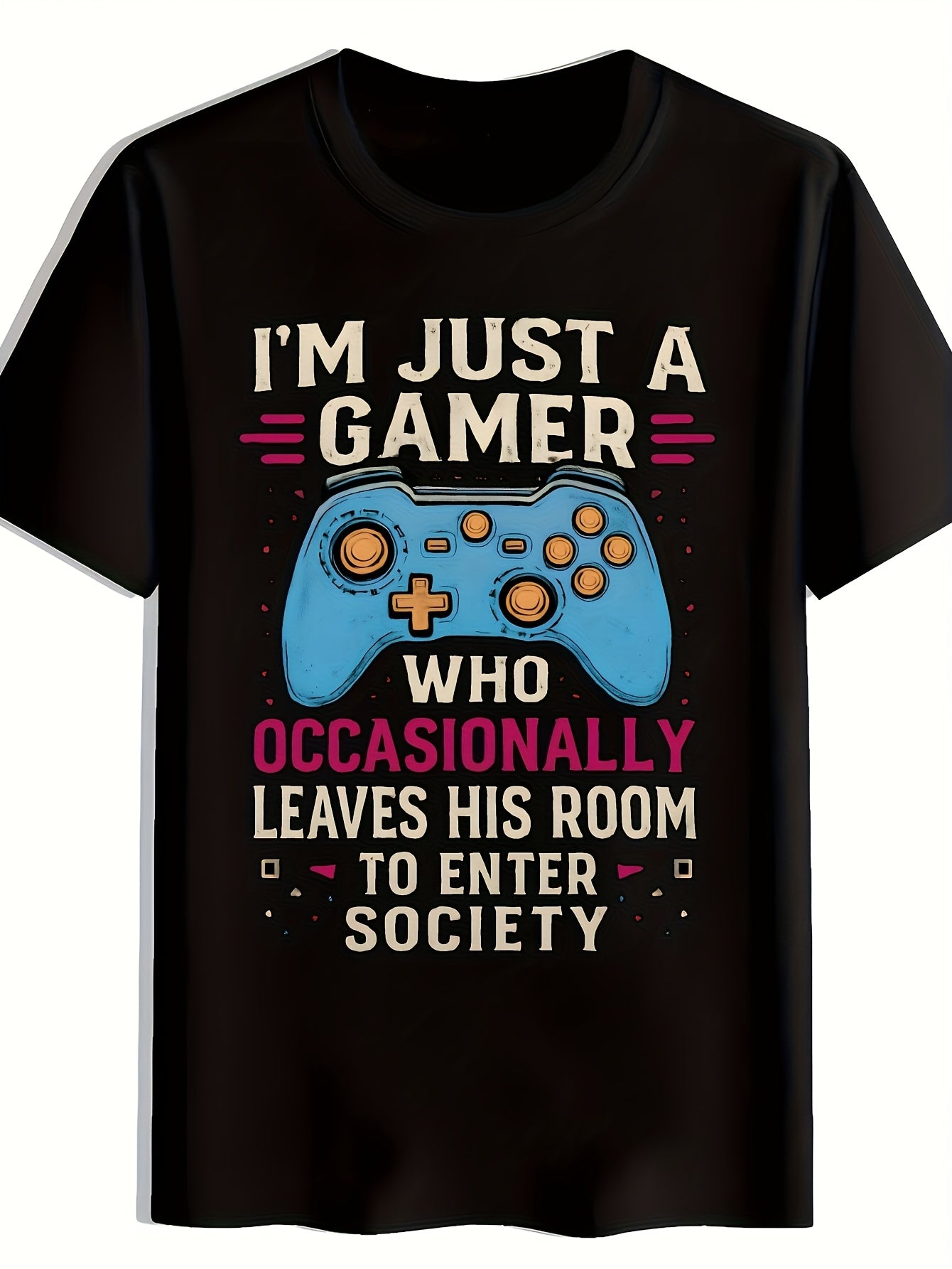 Game Controller Blue Print T-Shirt, Summer, Versatile, Athletic, Trendy T-Shirt, Round Neck Short Sleeve Top, Casual Daily Wear, Men'S Clothing