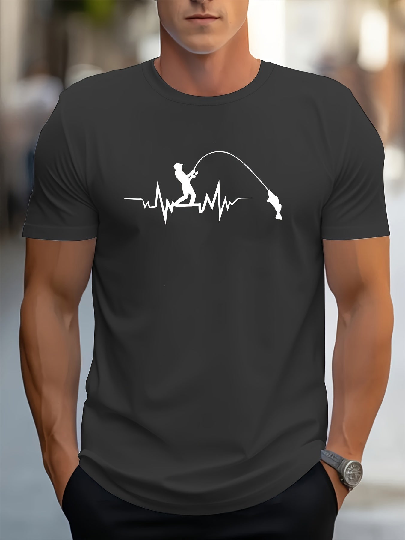 Fishing Lover Creative Print Stylish T-shirt For Men, Casual Summer Top, Comfortable And Fashion Crew Neck Short Sleeve, Suitable For Daily Wear