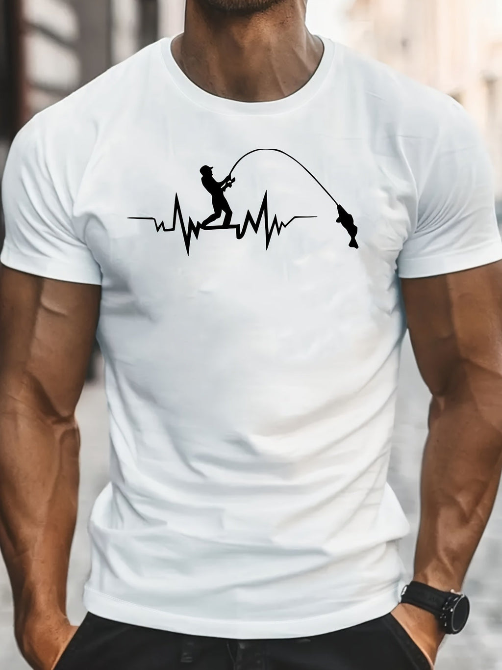 Fishing Lover Creative Print Stylish T-shirt For Men, Casual Summer Top, Comfortable And Fashion Crew Neck Short Sleeve, Suitable For Daily Wear