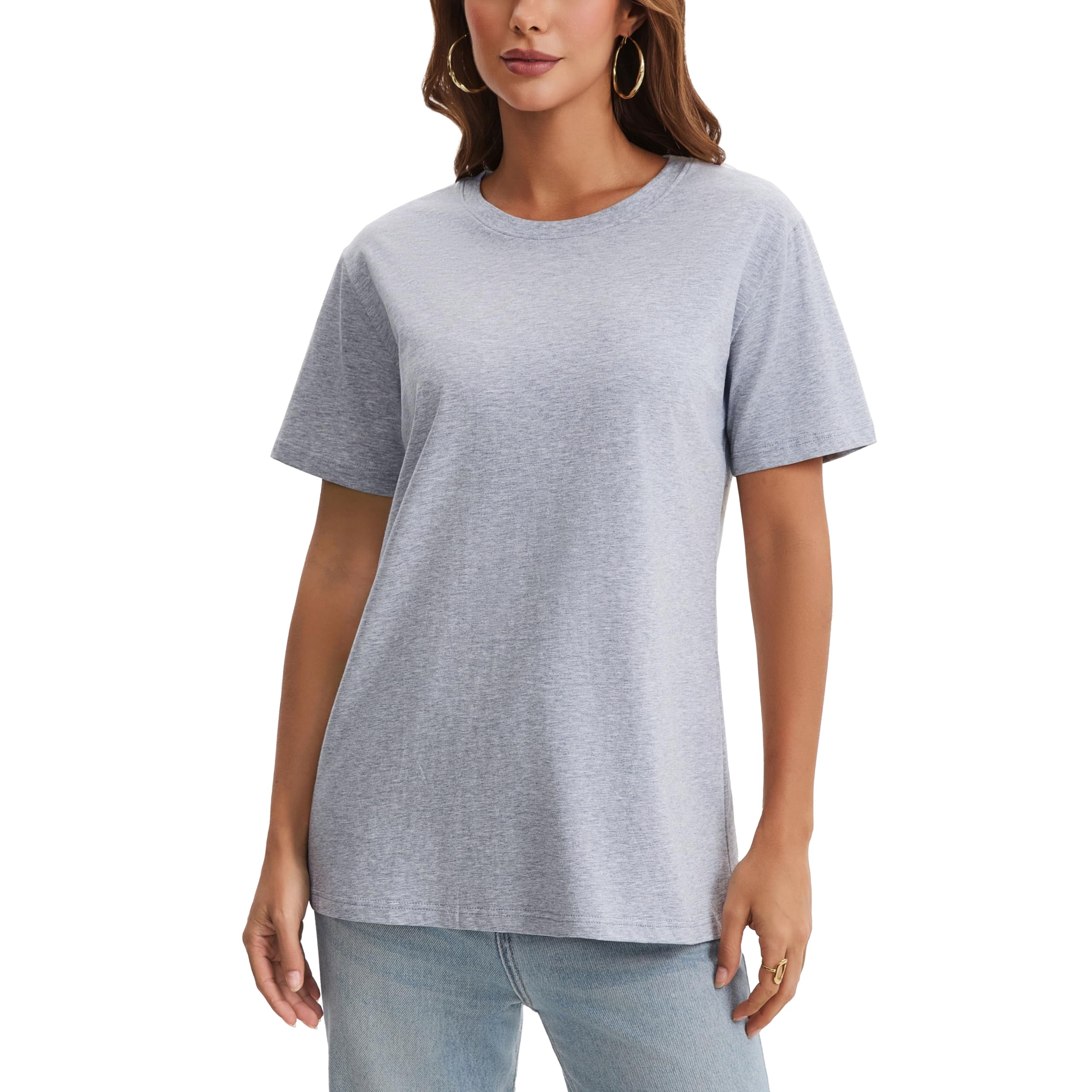 Cotton Basic T Shirts for Women,Crew Neck Short Sleeve Summer Shirts,Solid Loose Fit Tshirt, Plain Workout Tops, Undershirts