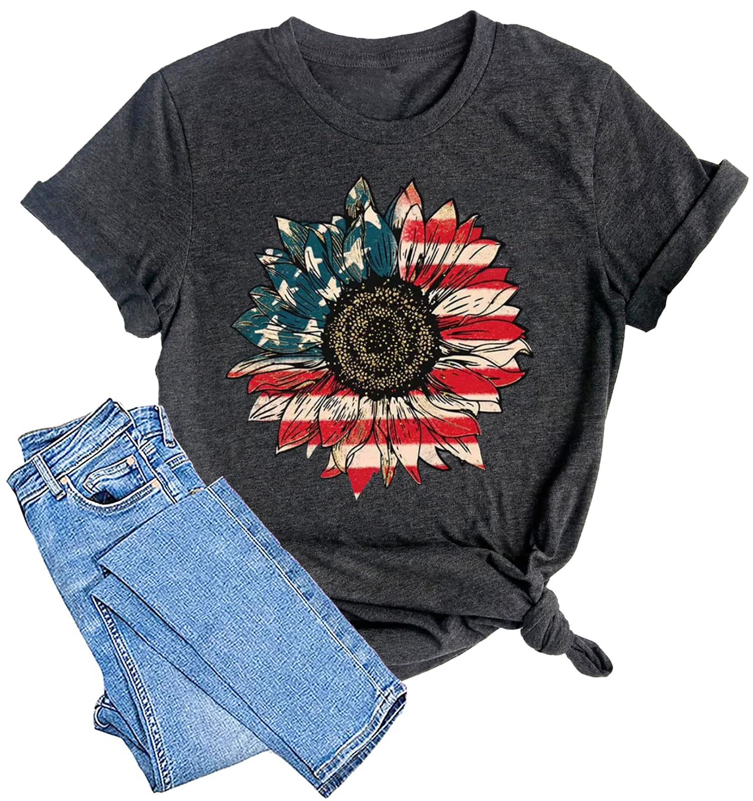Womens Dandelion T Shirts Sunflower Graphic Casual Tees Short Sleeve Tops