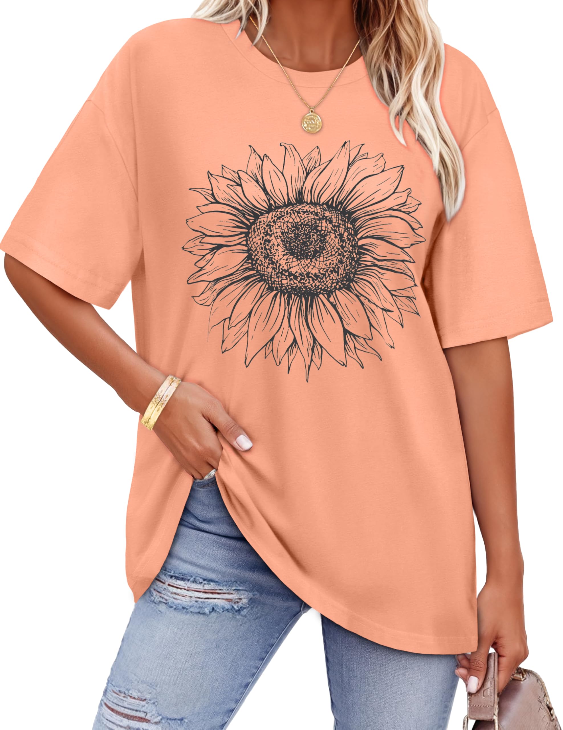 ADOREJOY Oversized Tshirts for Women Crewneck Summer Graphic Tees Short Sleeve Loose Basic Tops 2026