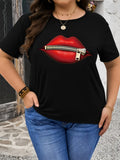 Plus Size - Plus Size - Red Lips Print Plus Size Women'S T-Shirt