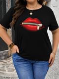 Plus Size - Plus Size - Red Lips Print Plus Size Women'S T-Shirt