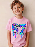 Soft And Breathable Vortex Six Seven Drops 6 7 Boys And Girls Pattern T-Shirt - Crew Neck Shirt, Suitable for Early Elementary School - Birthday Party Clothes Or Everyday Play Clothes - Easy-Care Parent-Favorite Clothes, Casual Wear