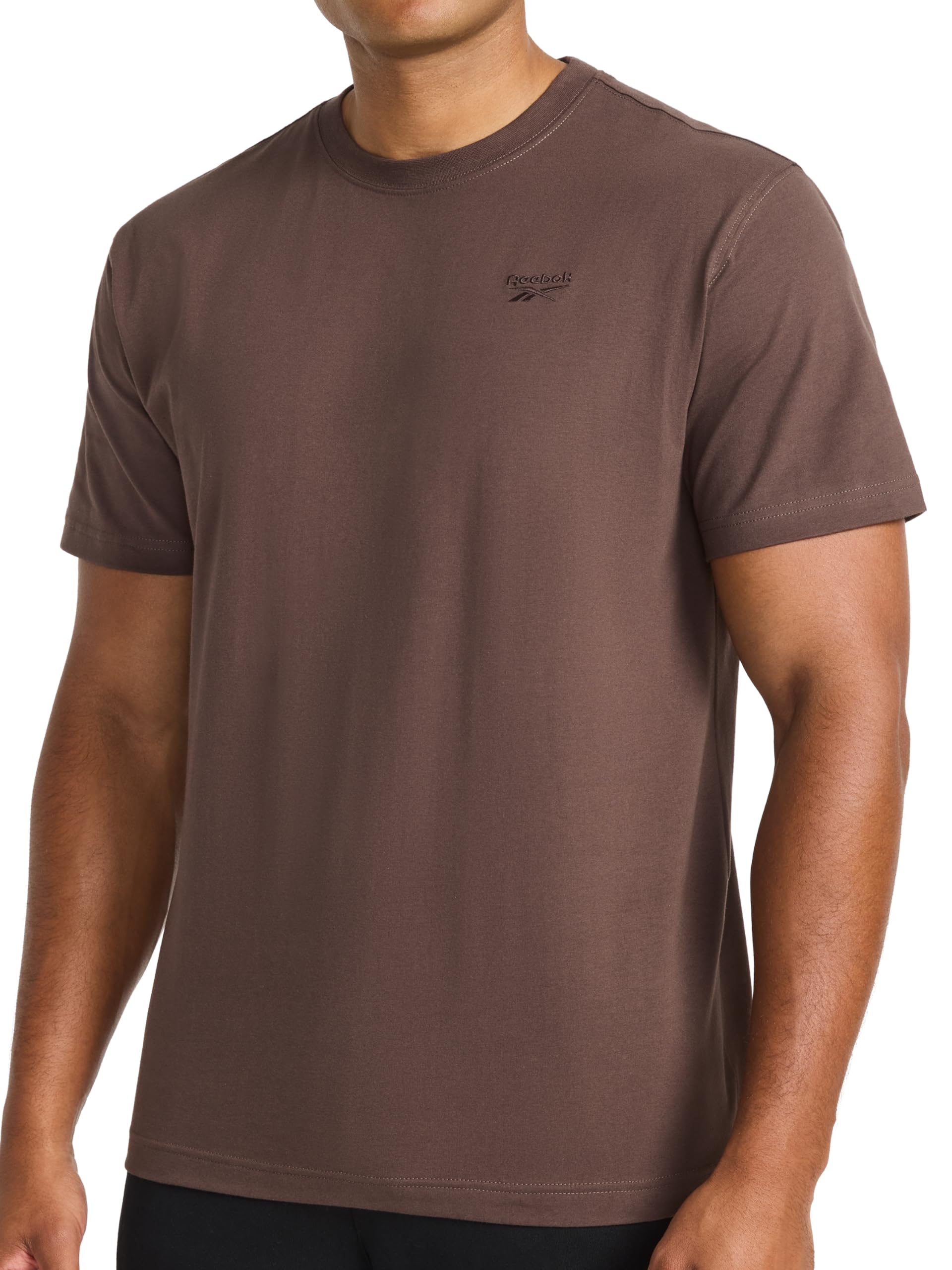 Reebok Men's Short Sleeve Crewneck Embroidered T-Shirt, Standard Fit, Lightweight Stretch Cotton Fabric
