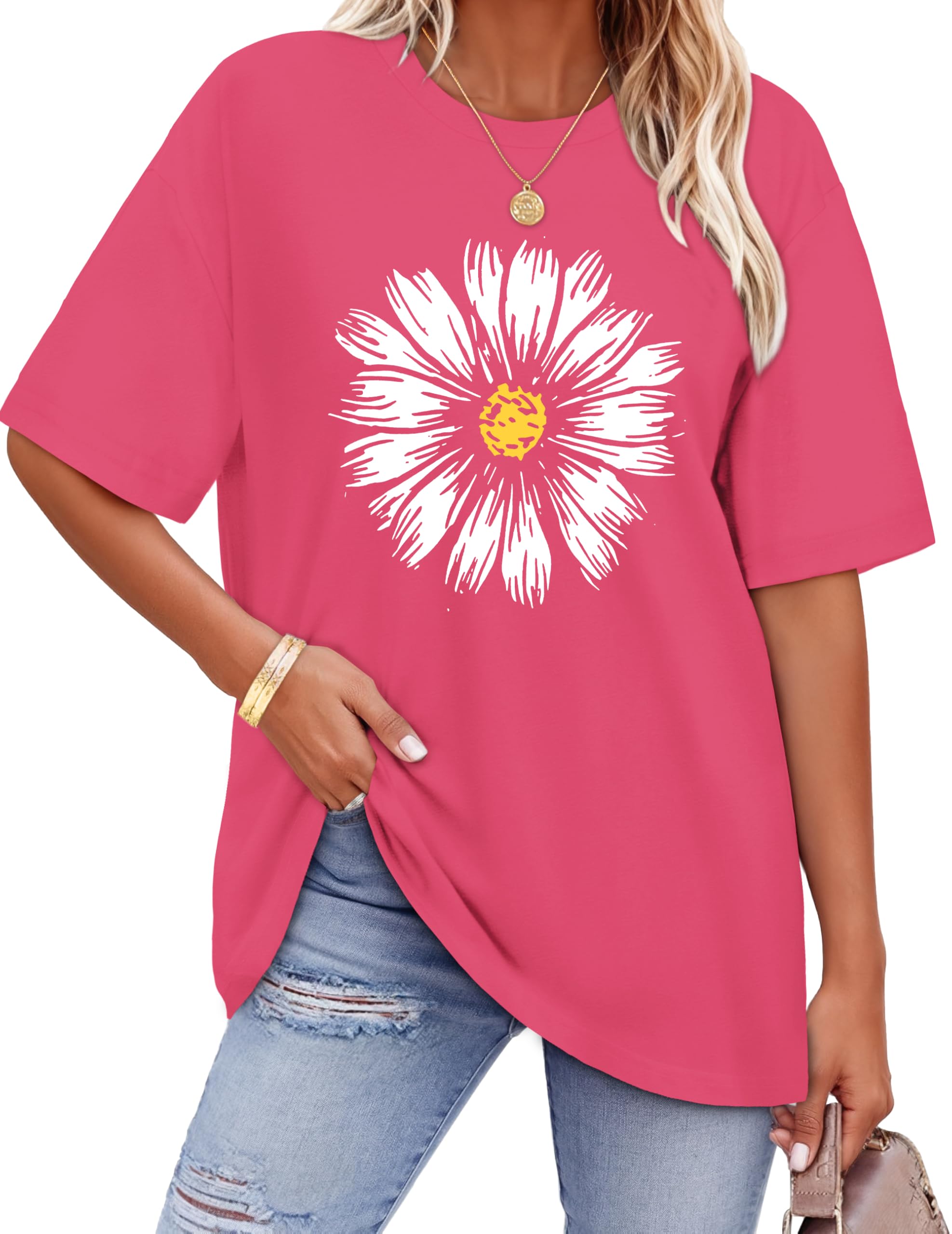 ADOREJOY Oversized Tshirts for Women Crewneck Summer Graphic Tees Short Sleeve Loose Basic Tops 2026